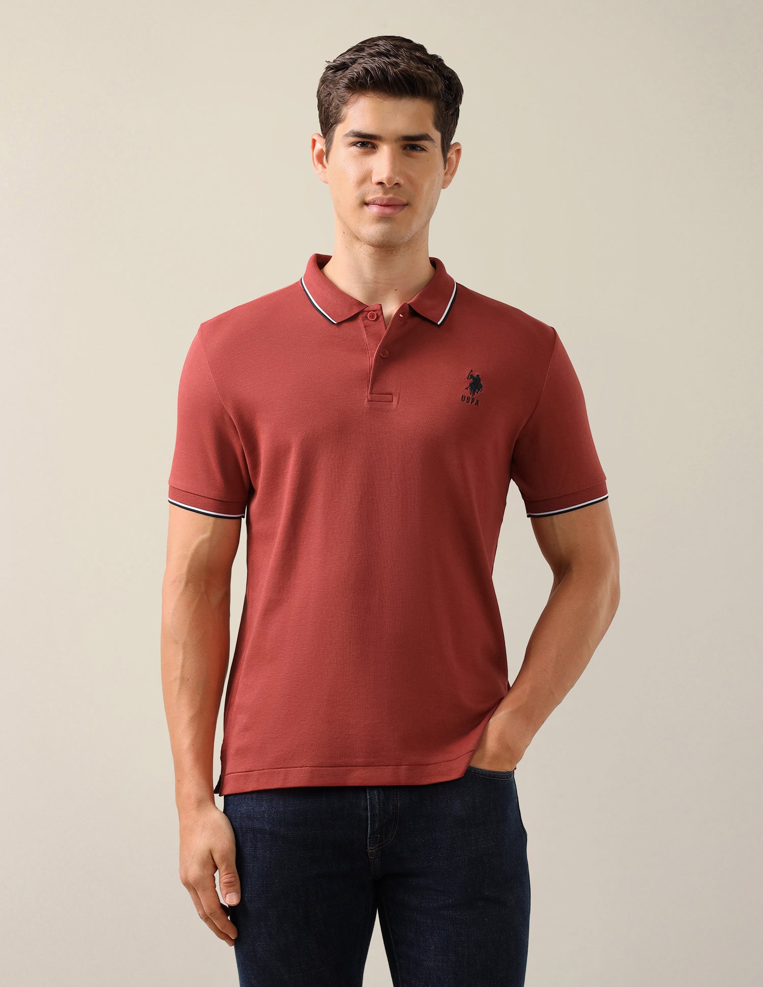 Solid Slim Fit Polo Shirt Rust - U.S. Polo Assn. India | Large