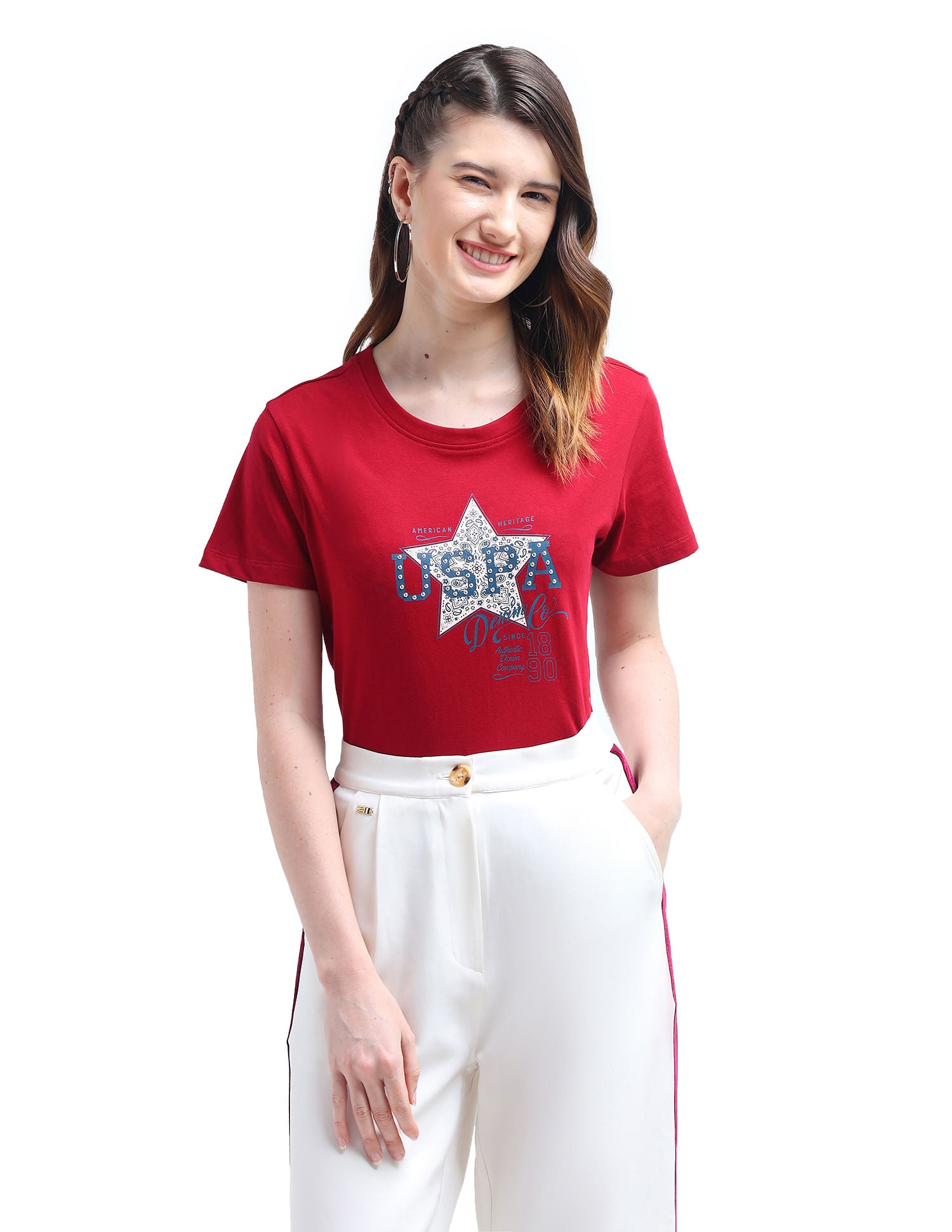 Stud Detail Regular Fit T-Shirt Maroon - U.S. POLO ASSN. | Large