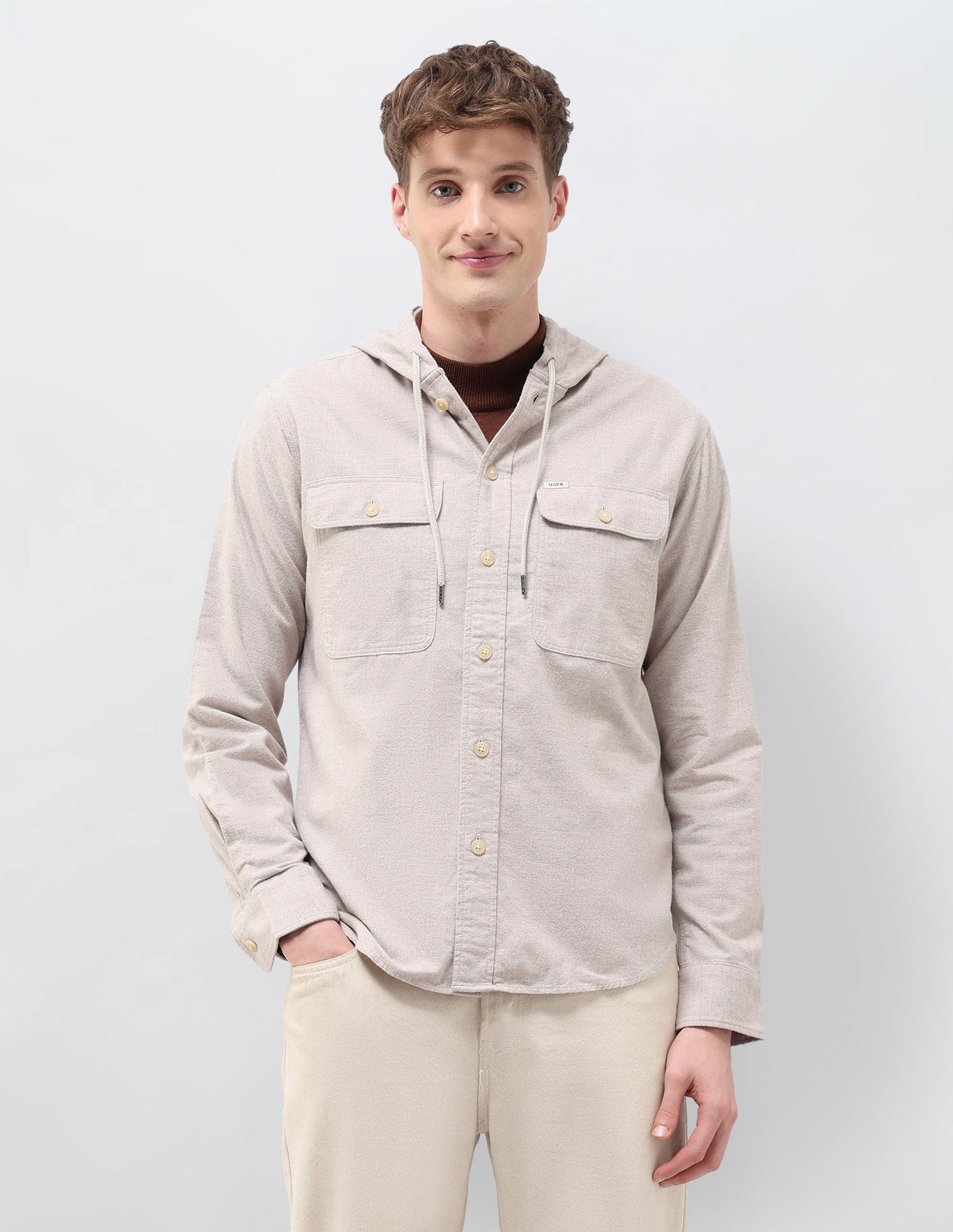 Heathered Loose Fit Shirt Beige - U.S. POLO ASSN. | Large