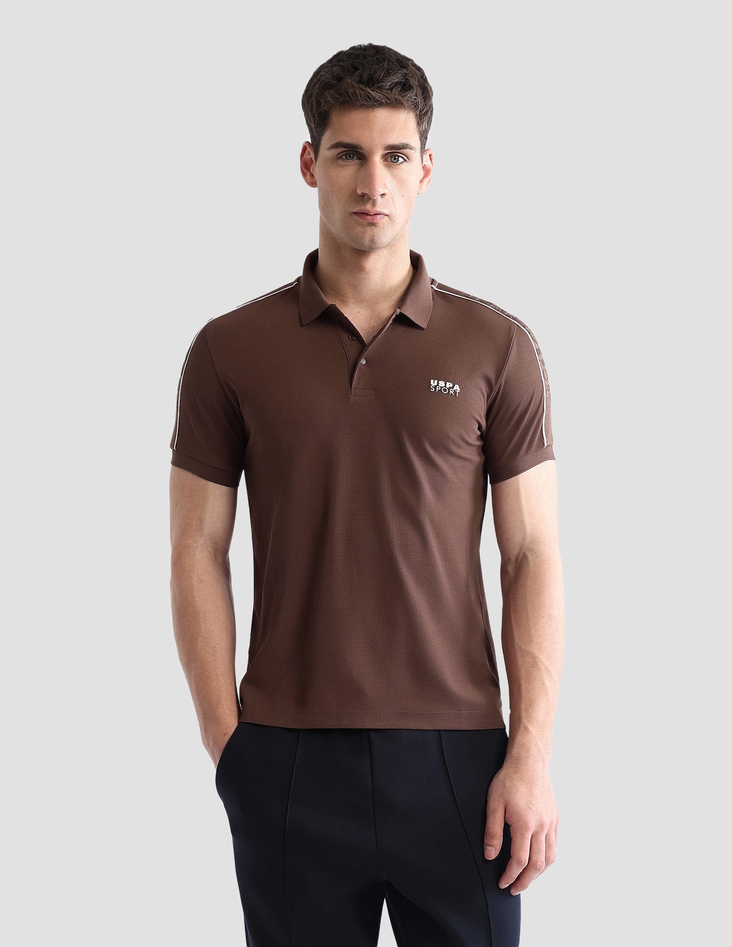 Solid Regular Fit Active Polo Shirt Brown - U.S. POLO ASSN. | Large