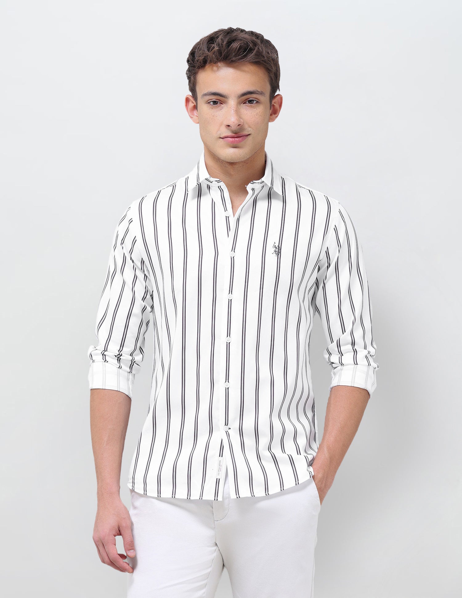 Tailored Fit Vertical Striped Shirt White - U.S. Polo Assn. India | Large