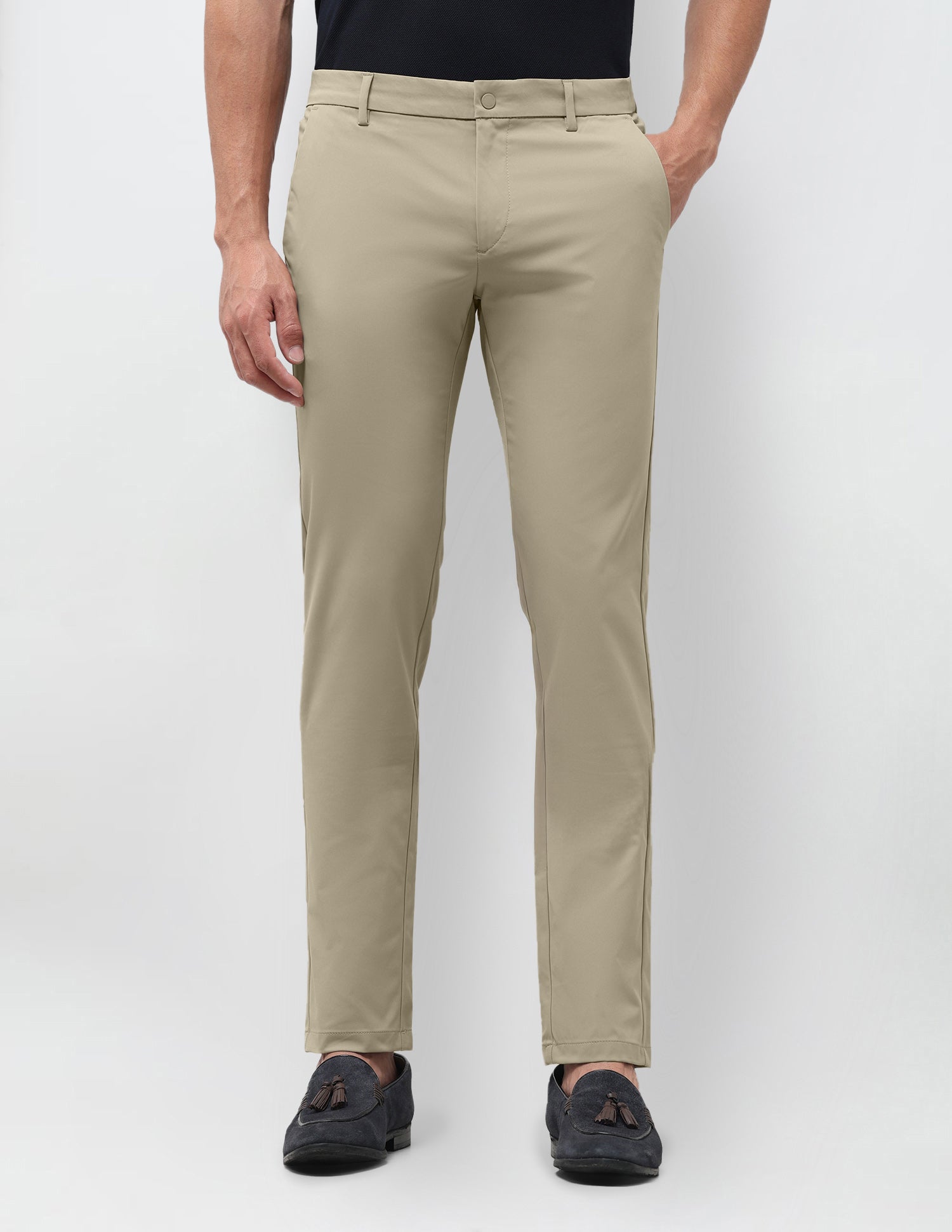 Denver Slim Fit Mid Rise Trousers Light Khaki - U.S. Polo Assn. India | Large