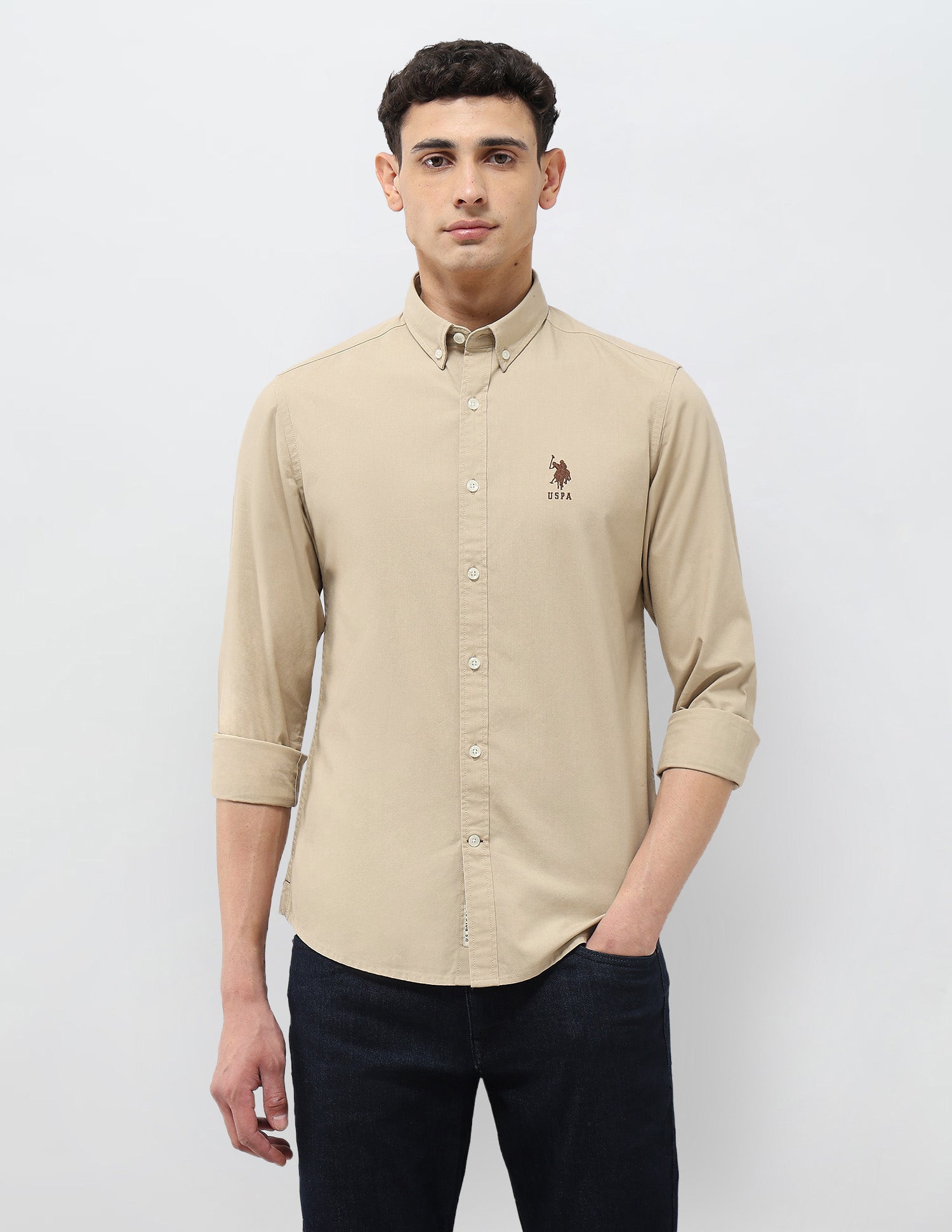 Solid Regular Fit Shirt Beige - U.S. POLO ASSN. | Large