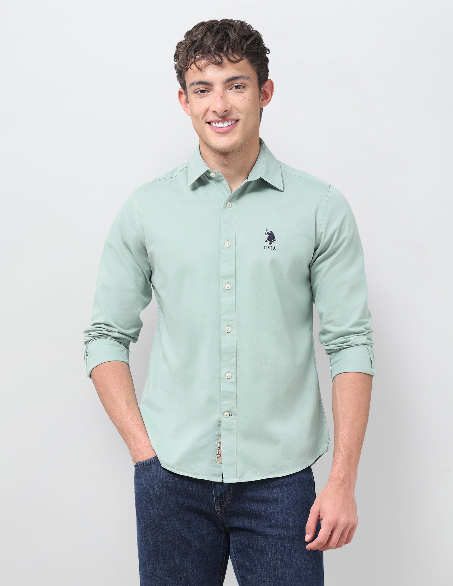 Slim Fit Twill Shirt Light Green - U.S. Polo Assn. India | Large