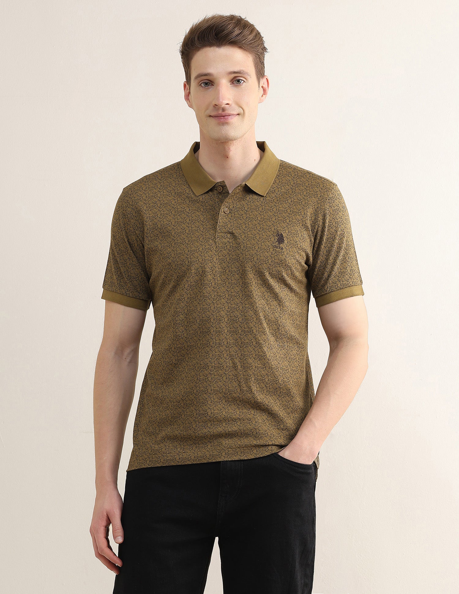 Tropical Printed Slim Fit Polo Shirt Olive - U.S. Polo Assn. India | Large