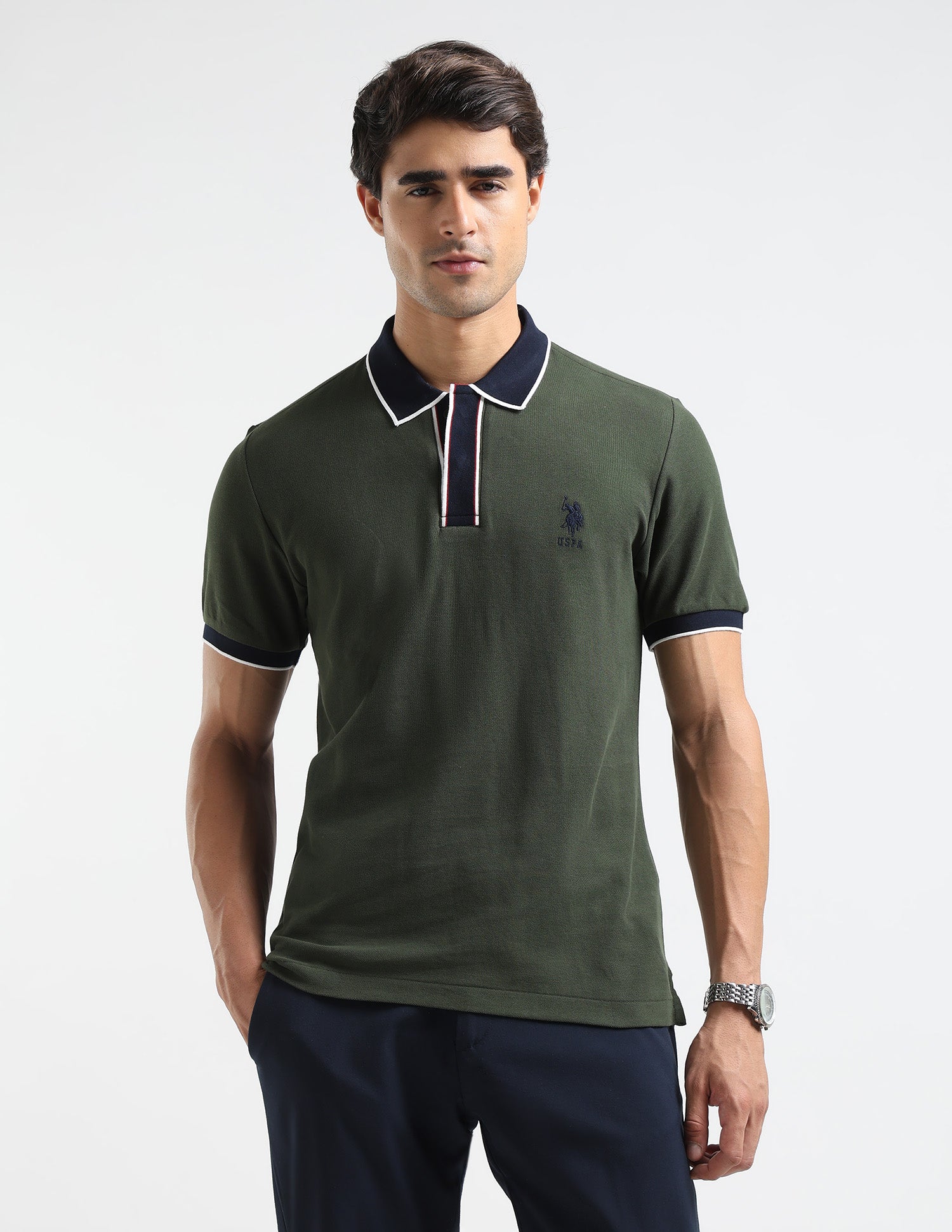 Pure Cotton Slim Fit Polo Shirt Dark Green - U.S. POLO ASSN. | Large
