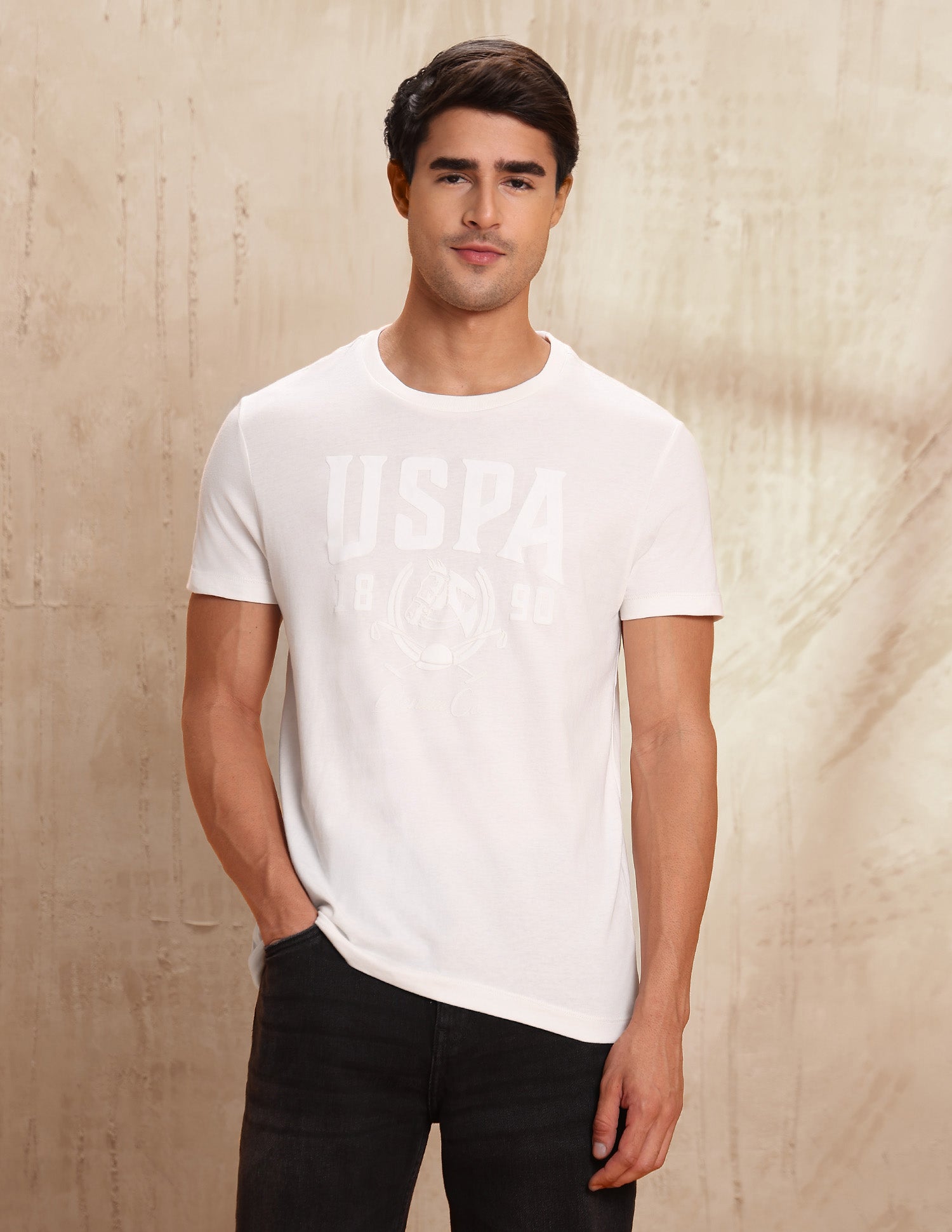 Brand Embossed Muscle Fit T-Shirt Ivory - U.S. POLO ASSN. | Large