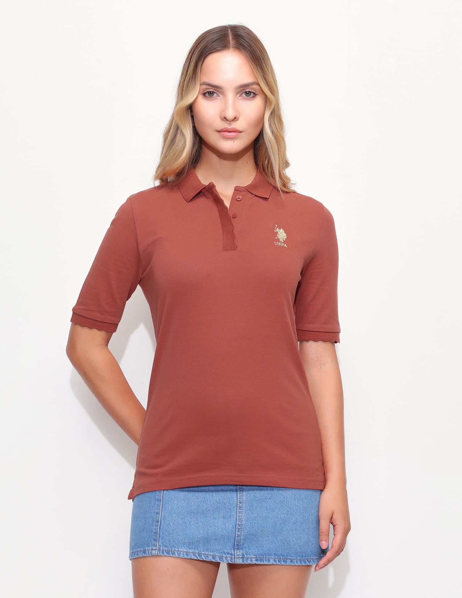 Solid Scallop Detail Polo Shirt Red - U.S. Polo Assn. India | Large