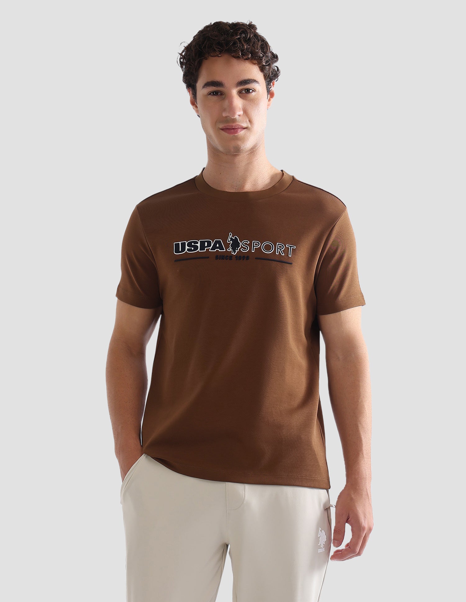 Brand Printed Slim Fit Active T-Shirt Khaki - U.S. Polo Assn. India | Large