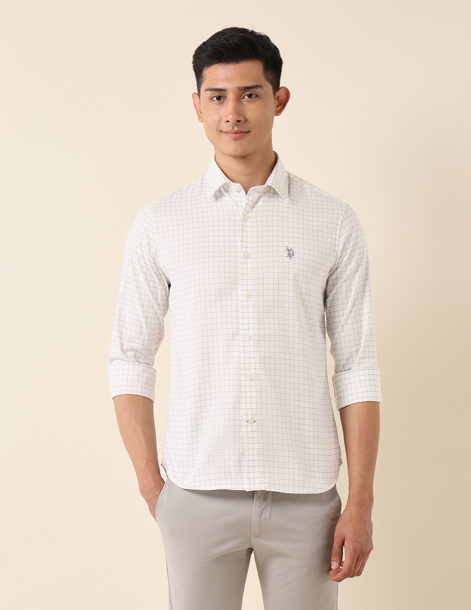 Tailored Fit Graph Checked Shirt Grey - U.S. Polo Assn. India | Large