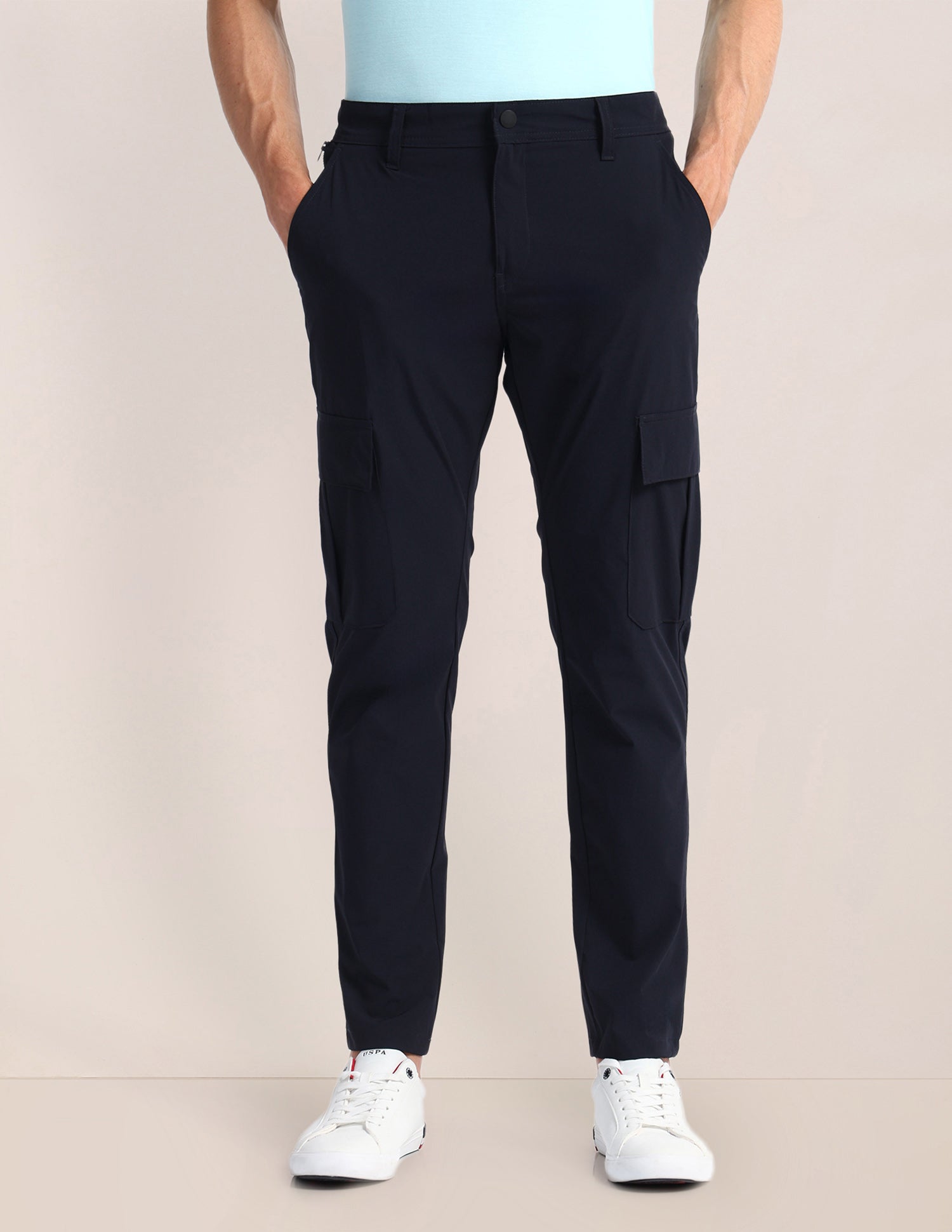 Solid Slim Straight Fit Trousers Navy - U.S. Polo Assn. India | Large