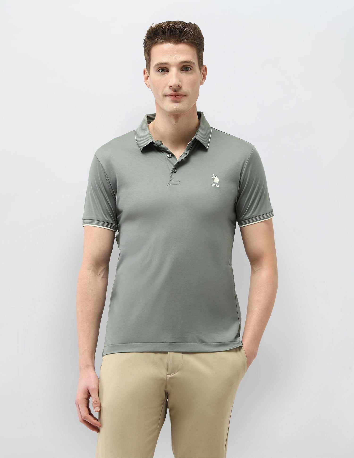 Solid Regular Fit Polo Shirt Light Green - U.S. Polo Assn. India | Large