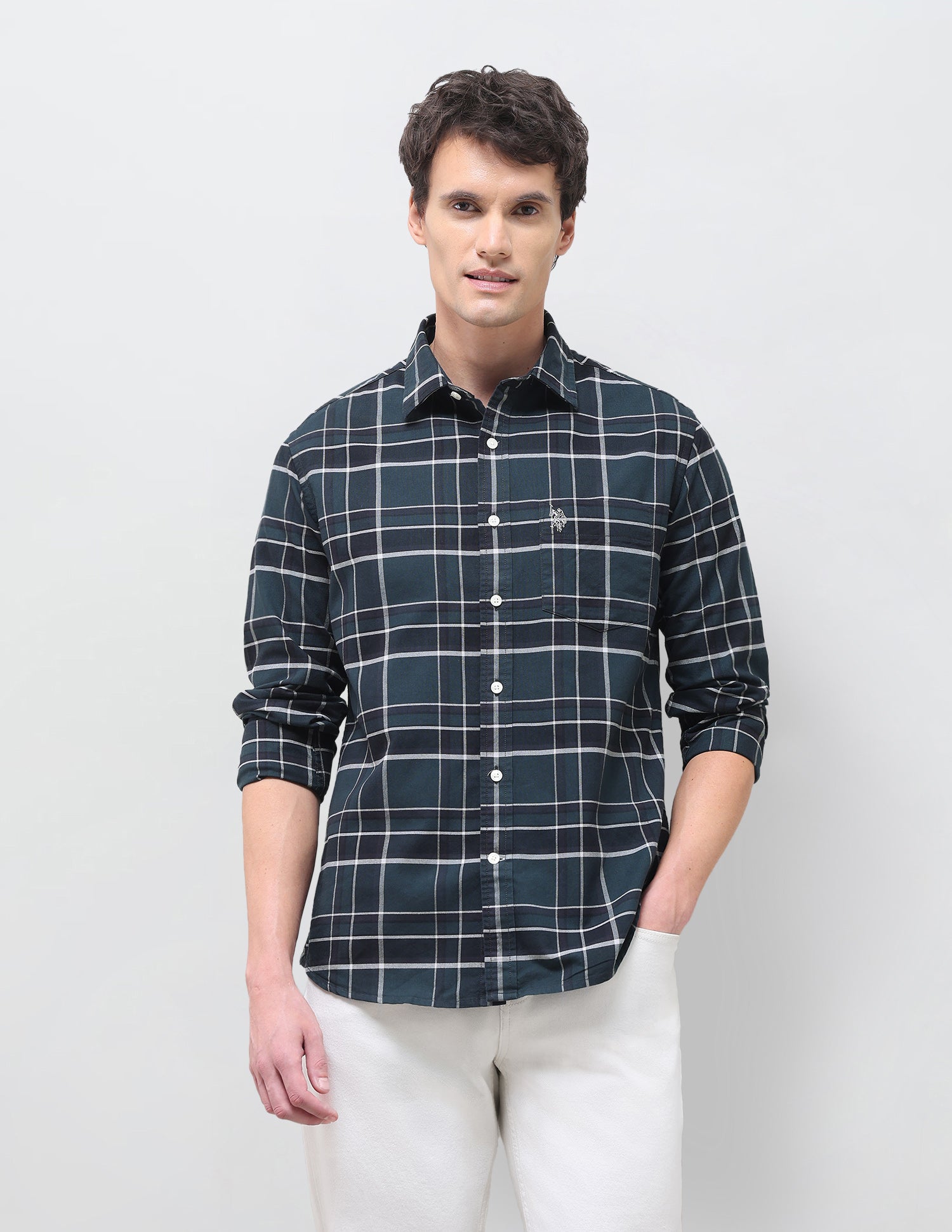 Oxford Grid Tattersall Checked Shirt Teal - U.S. Polo Assn. India | Large