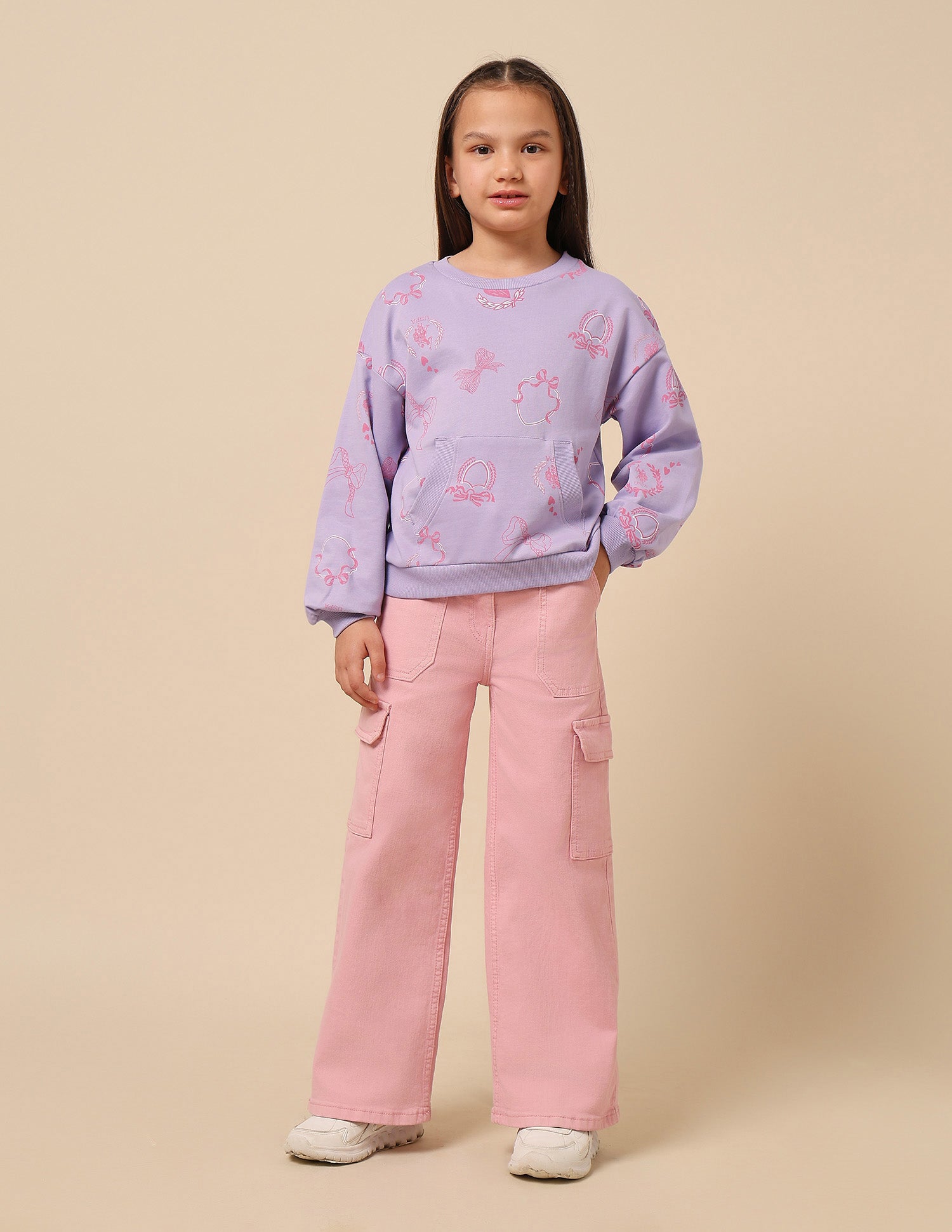 Girls Graphic Printed Regular Fit Sweatshirt Lavender - U.S. POLO ASSN. | Large