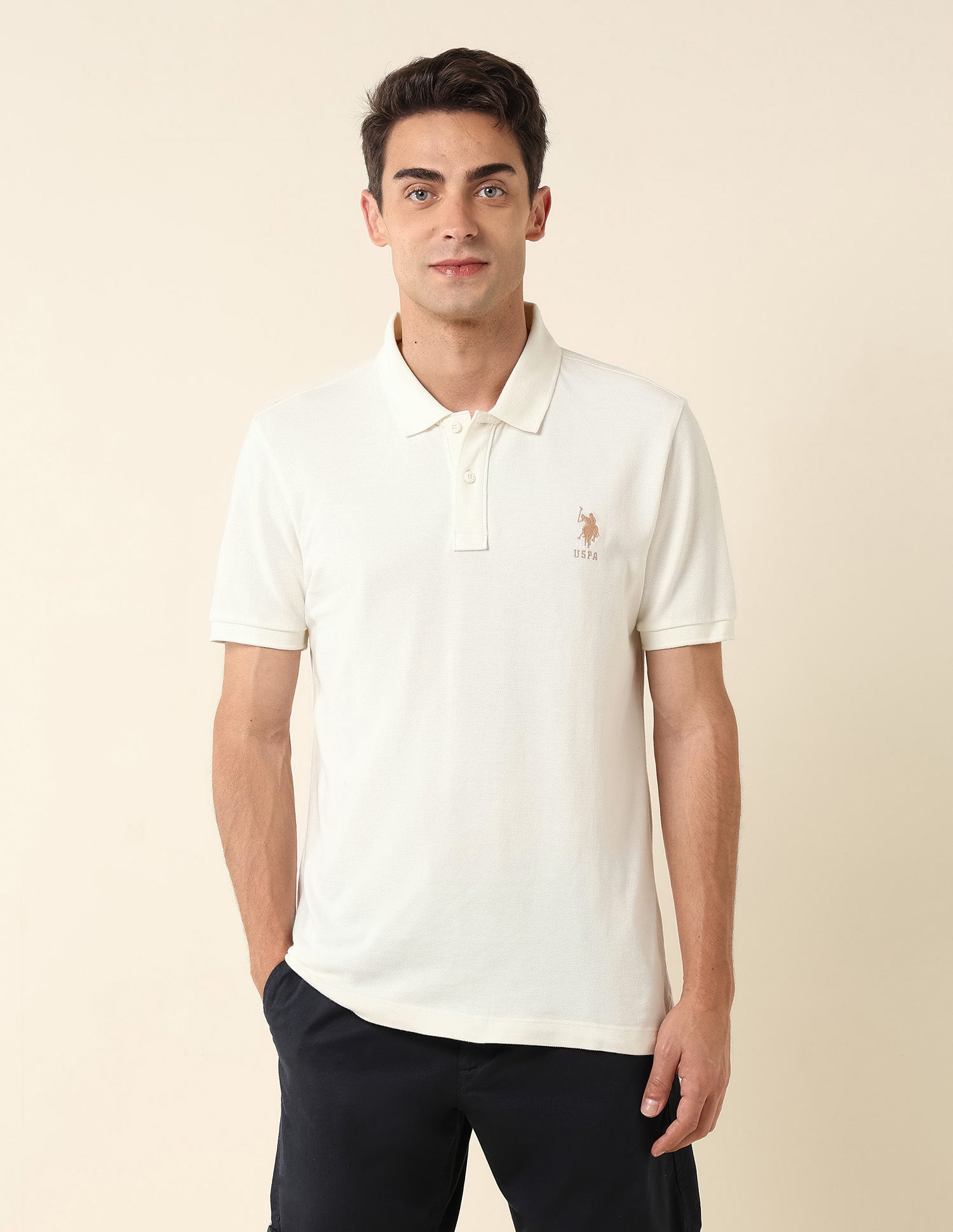 Slim Fit Pure Cotton Polo Shirt Off White - U.S. Polo Assn. India | Large