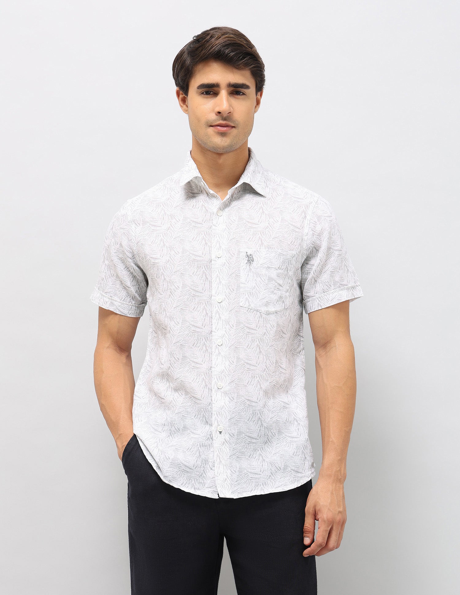 All Over Printed Tailored Fit Shirt Grey - U.S. POLO ASSN. | Large