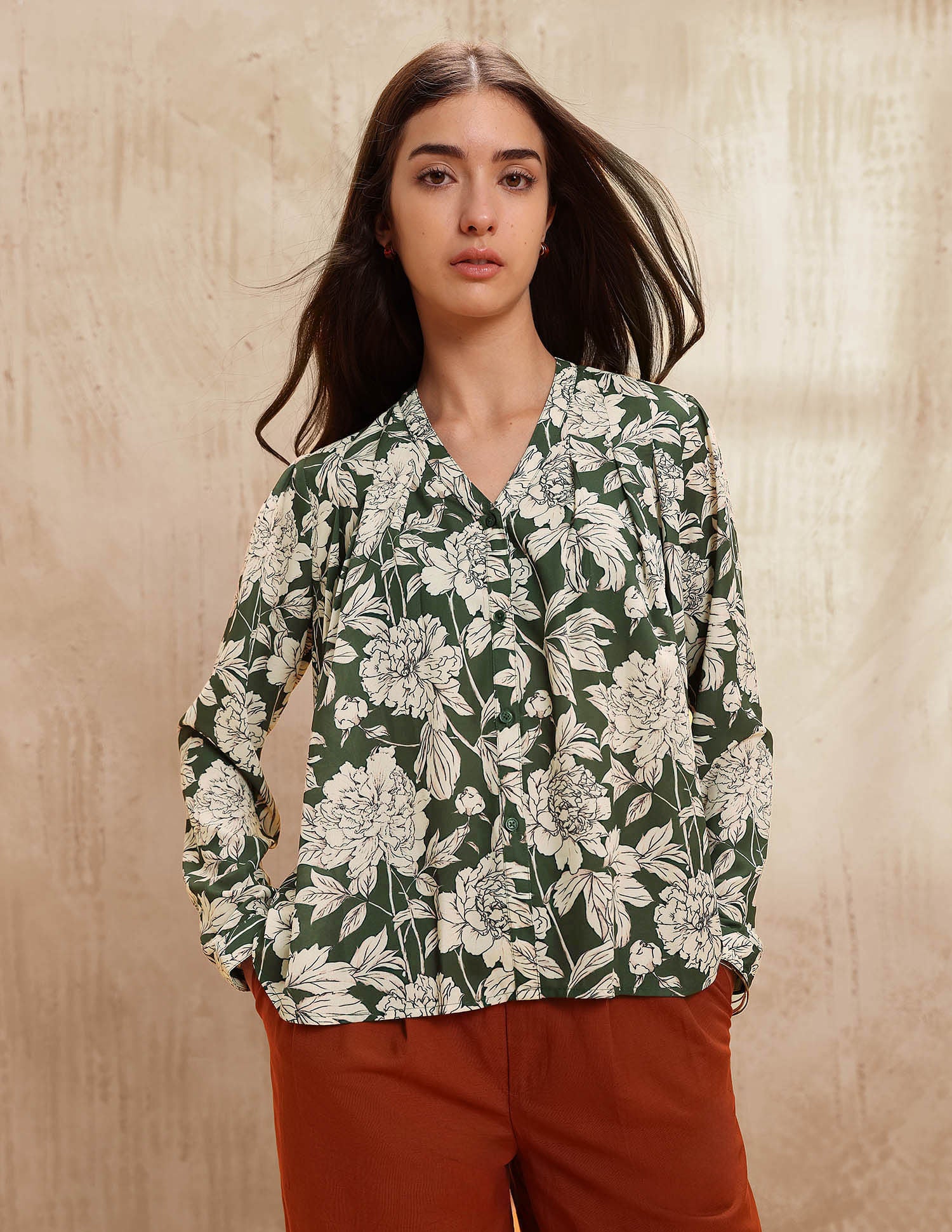 Floral Printed Relaxed Fit Top Green - U.S. POLO ASSN. | Large