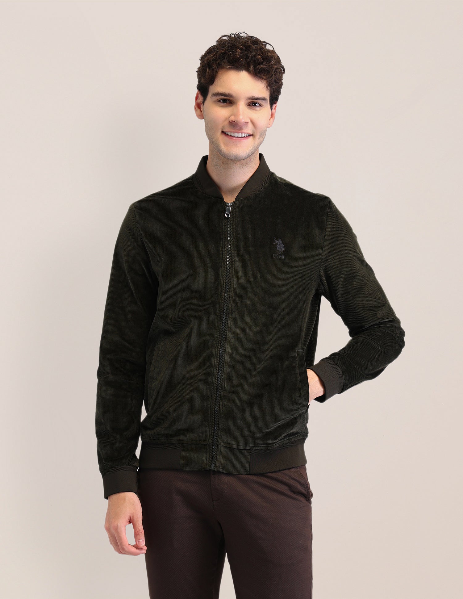 Textured Regular Fit Jacket Olive - U.S. POLO ASSN. | Large