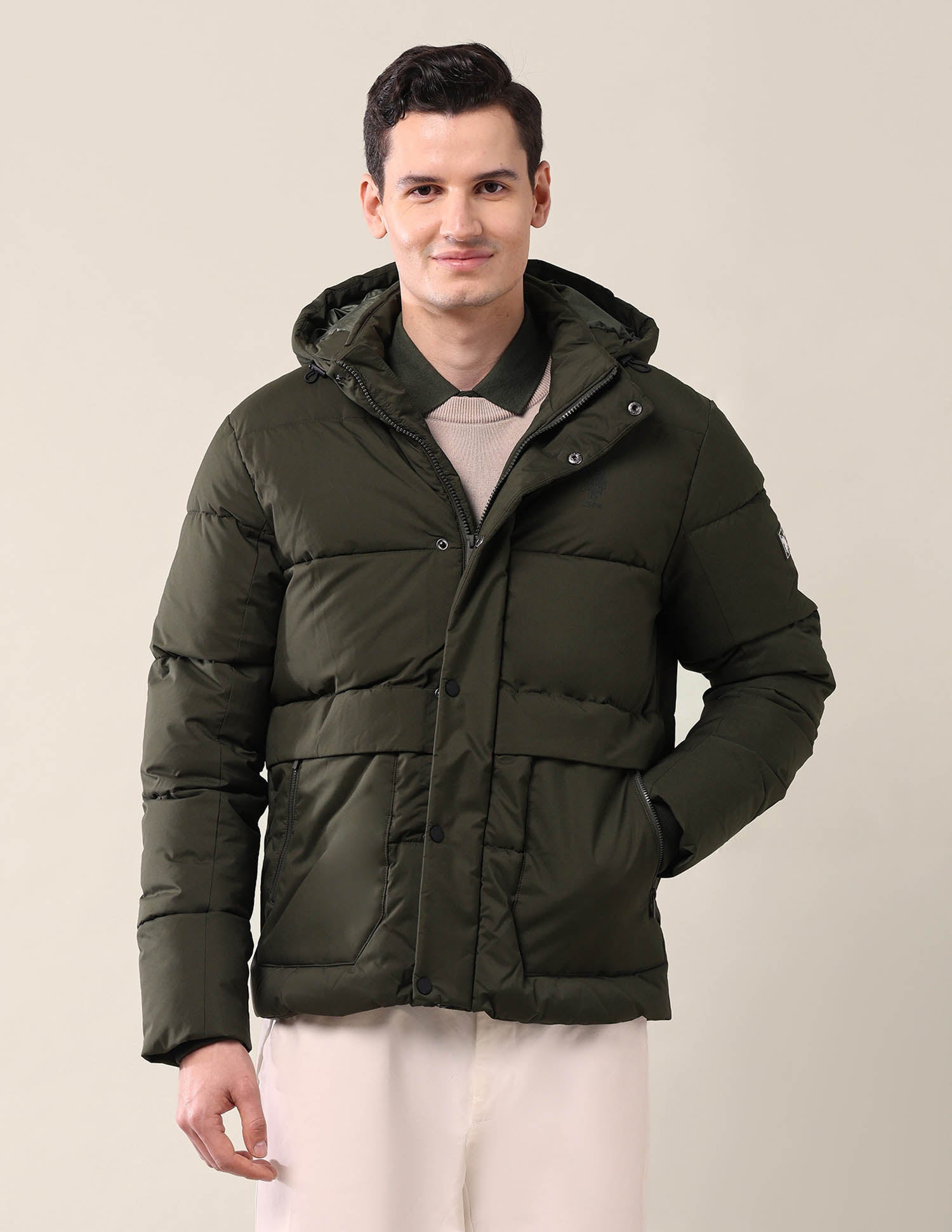 Hooded Regular Fit Puffer Jacket Dark Olive - U.S. POLO ASSN. | Large