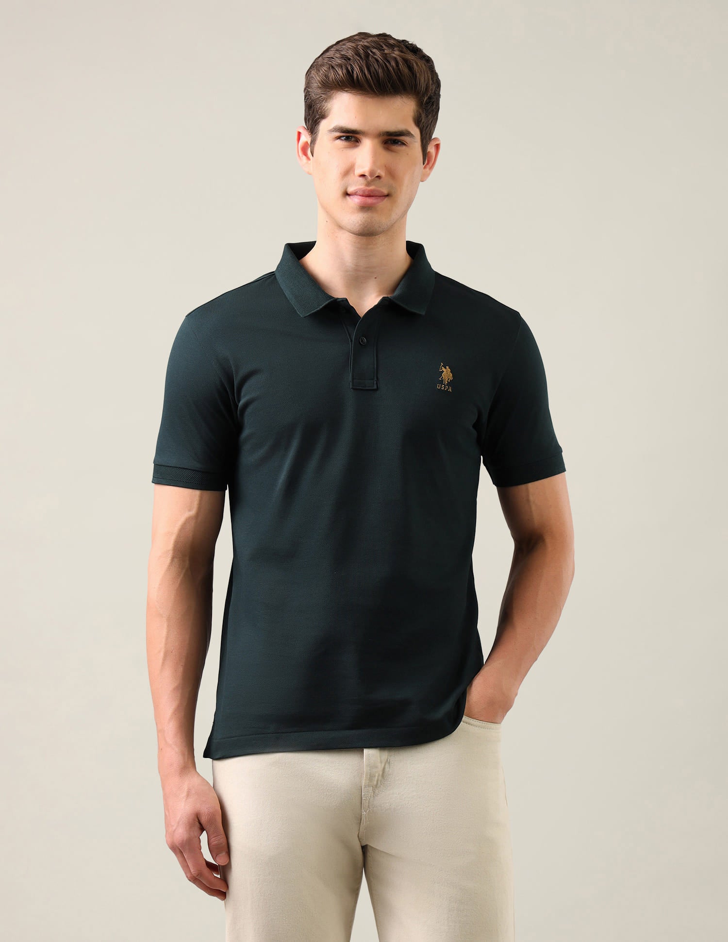 Brand Embroidered Slim Fit Polo Shirt Green - U.S. Polo Assn. India | Large