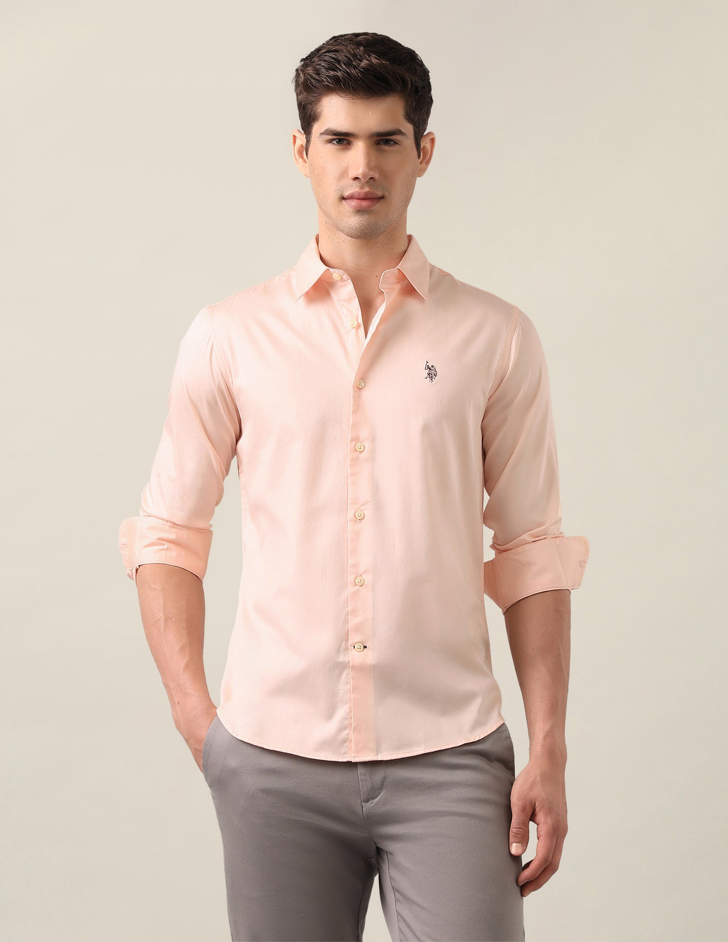 Satin Tailored Fit Shirt Peach - U.S. Polo Assn. India | Large