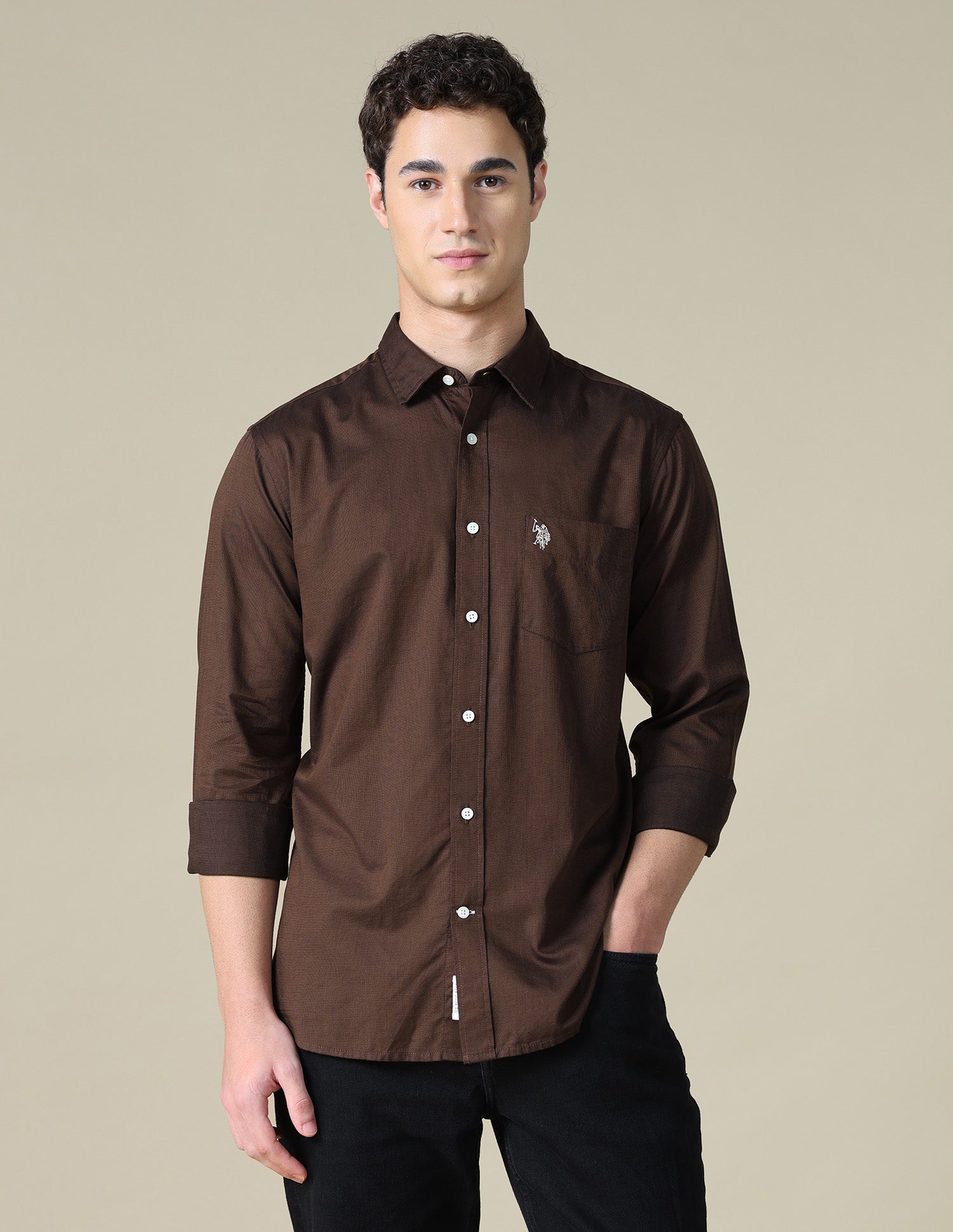 Solid Tailored Fit Shirt Choco - U.S. Polo Assn. India | Large
