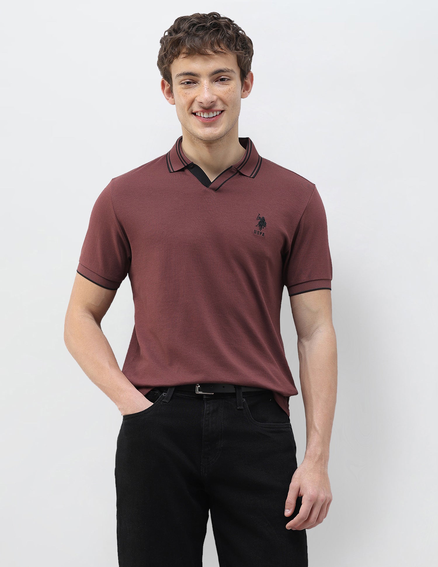 Solid Slim Fit Polo Shirt Maroon - U.S. Polo Assn. India | Large