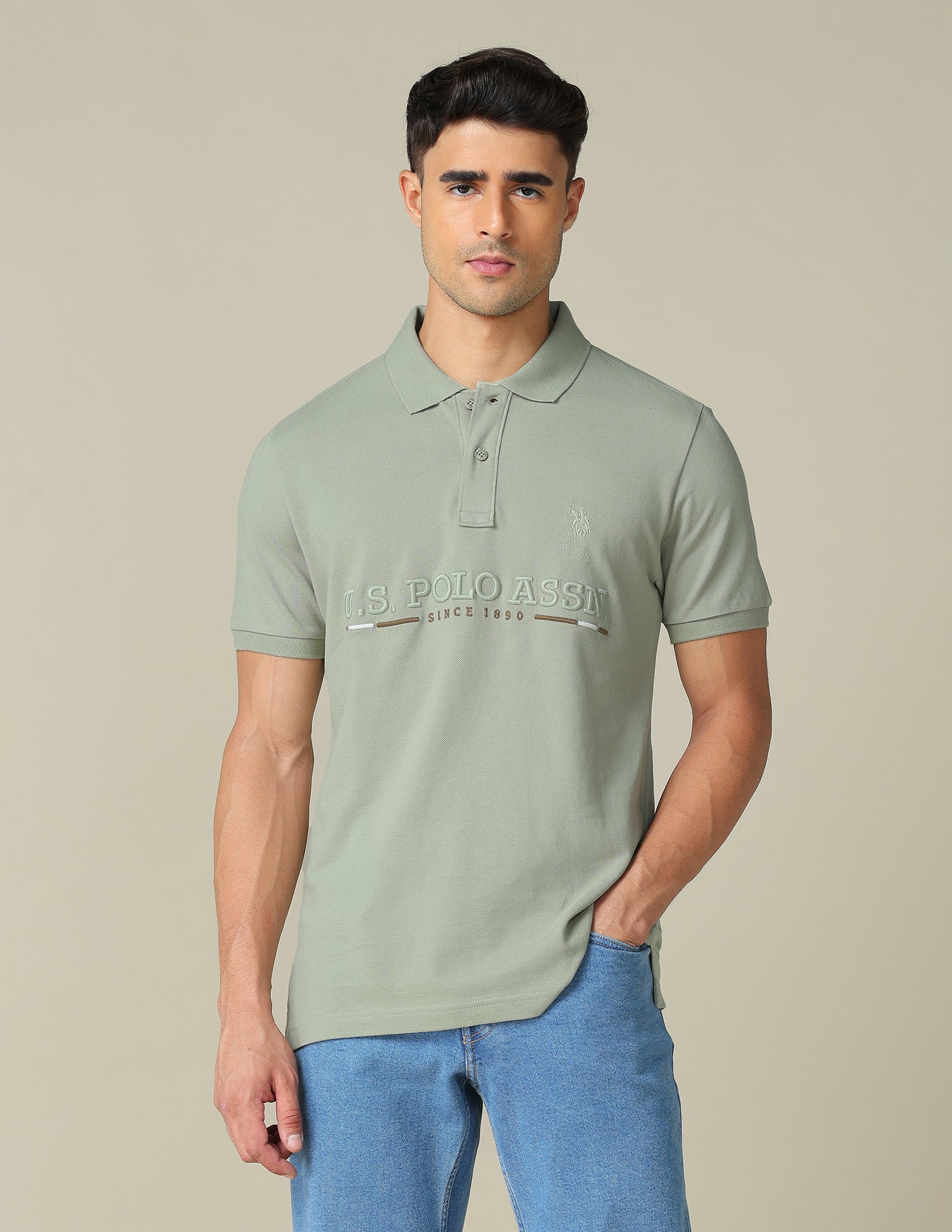 Brand Embroidered Regular Fit Polo Shirt Light Olive - U.S. POLO ASSN. | Large