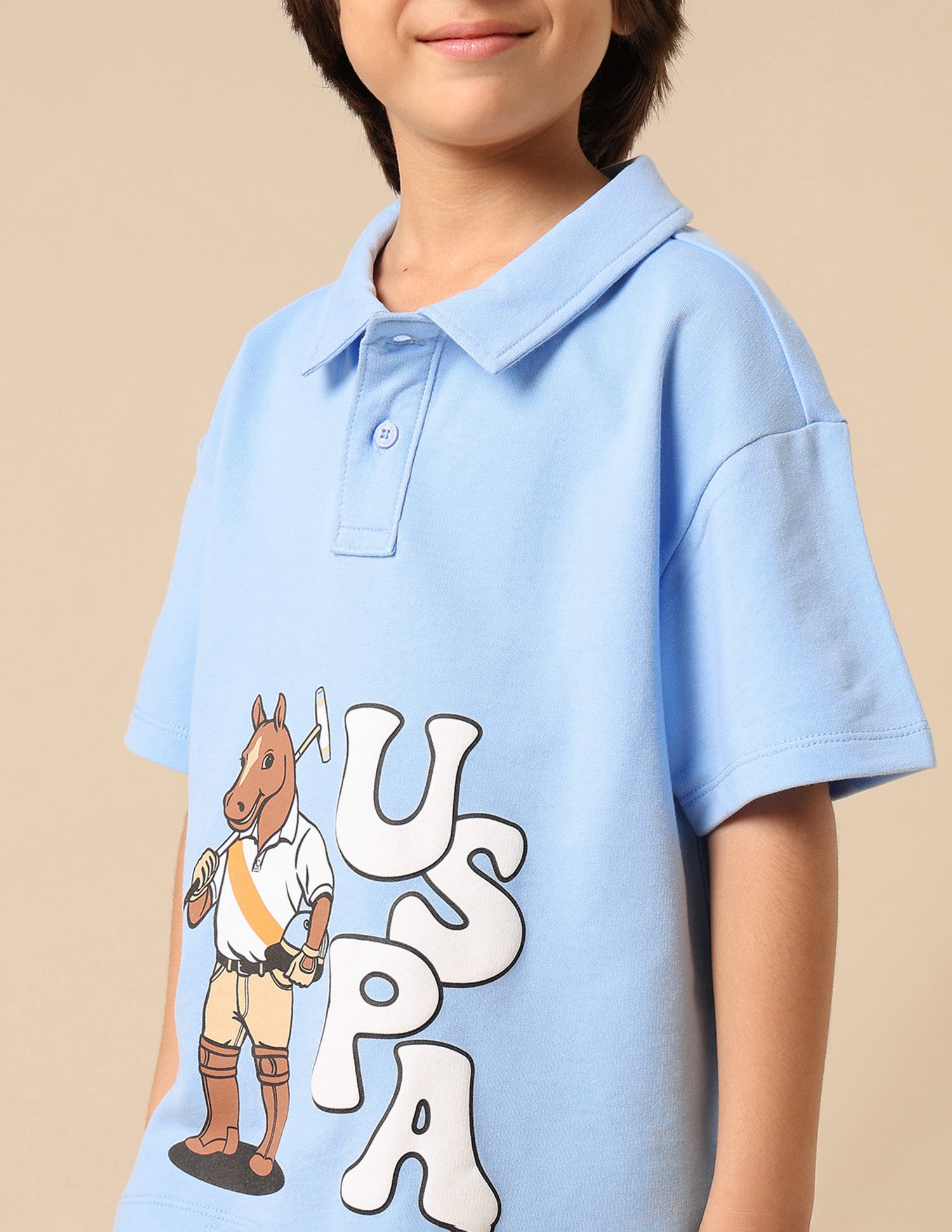 Boys Graphic Printed Boxy Fit Polo Shirt Light Blue - U.S. POLO ASSN. | Large