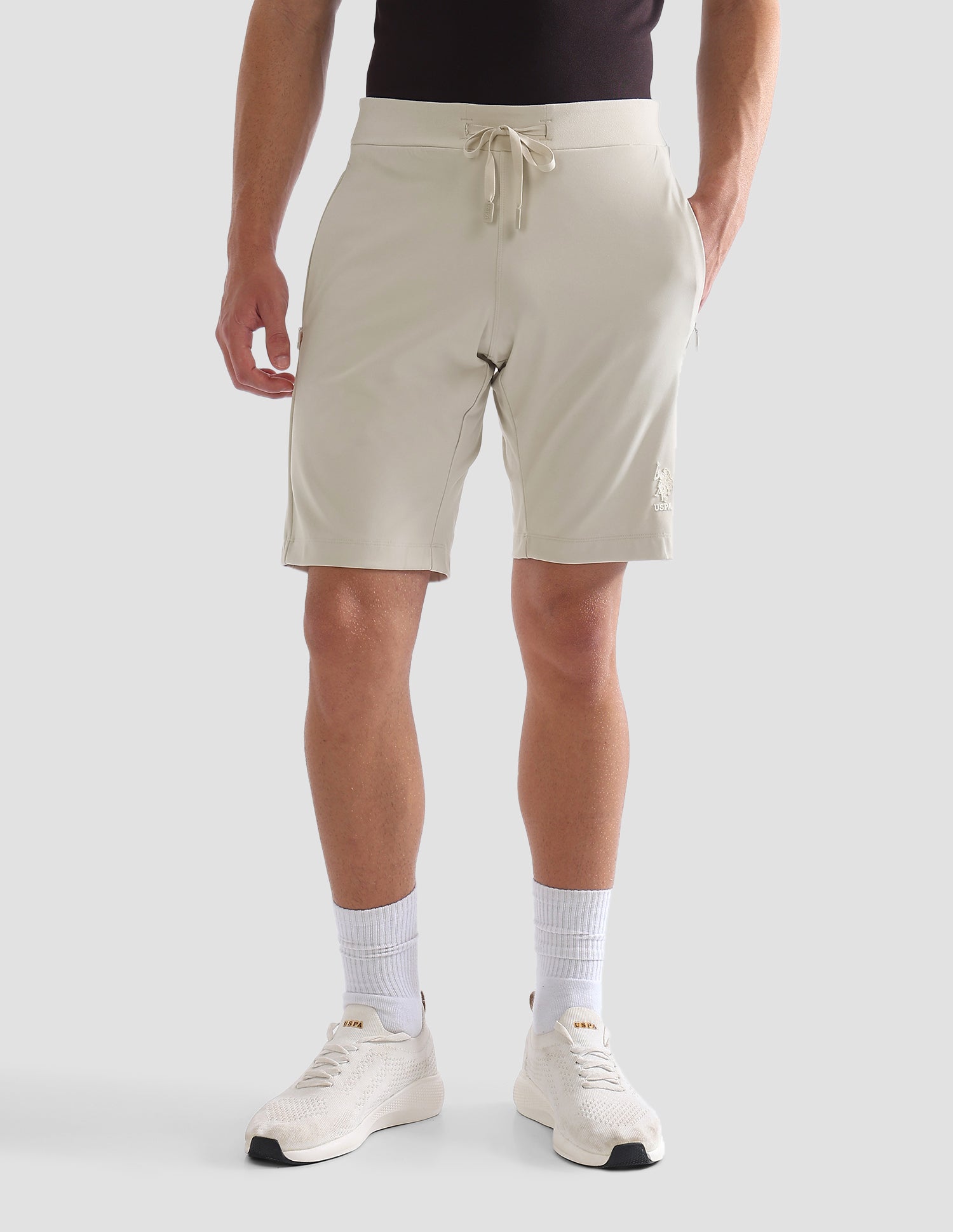 Slim Fit Mid Rise Active Shorts Beige - U.S. Polo Assn. India | Large