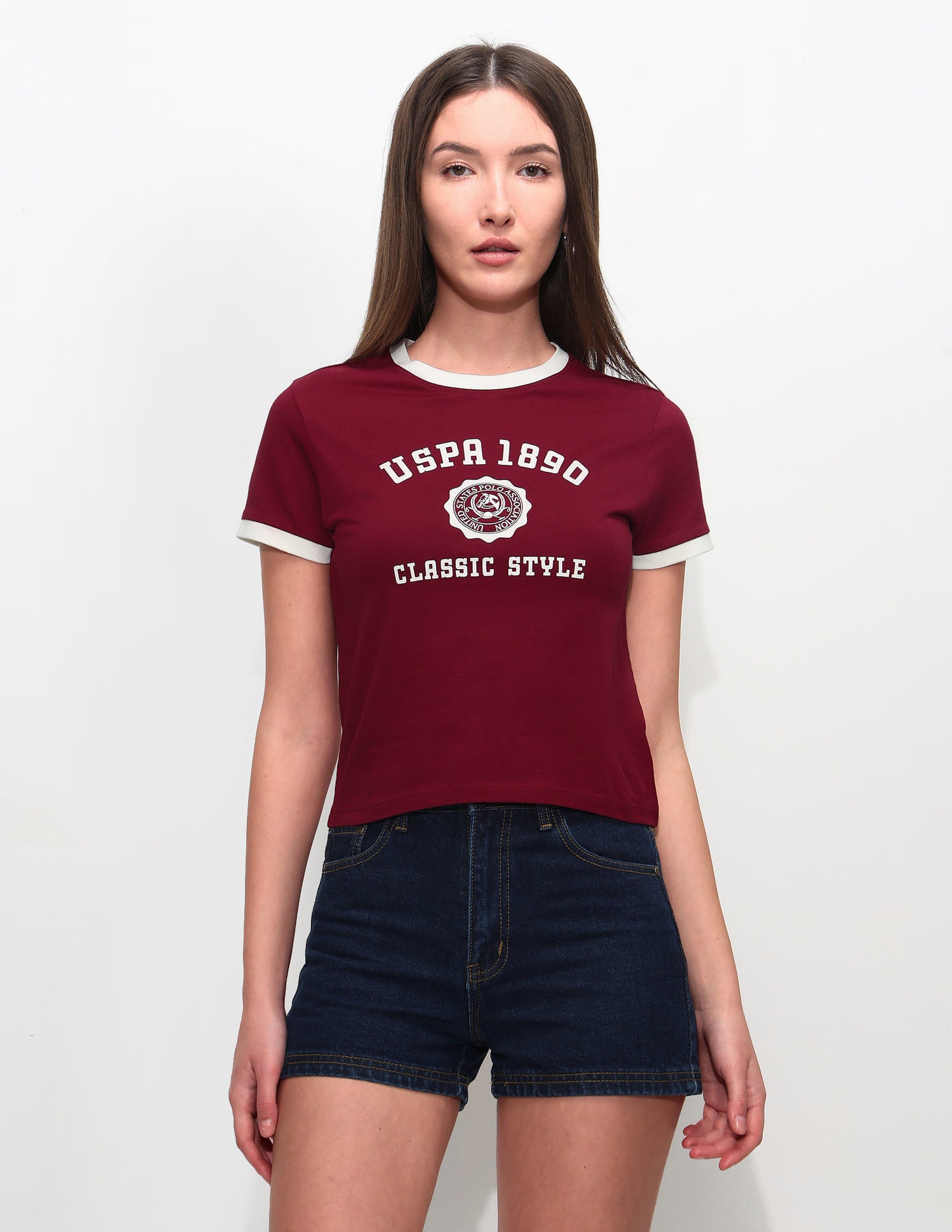 Fitted Brand Printed T-Shirt Dark Red - U.S. Polo Assn. India | Large