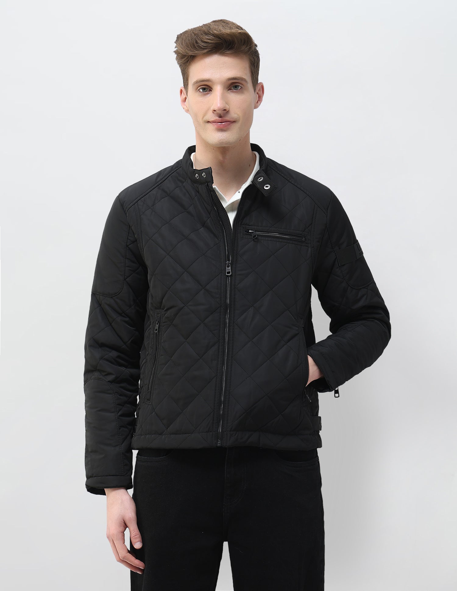 Solid Regular Fit Quilted Jacket Black - U.S. Polo Assn. India | Large