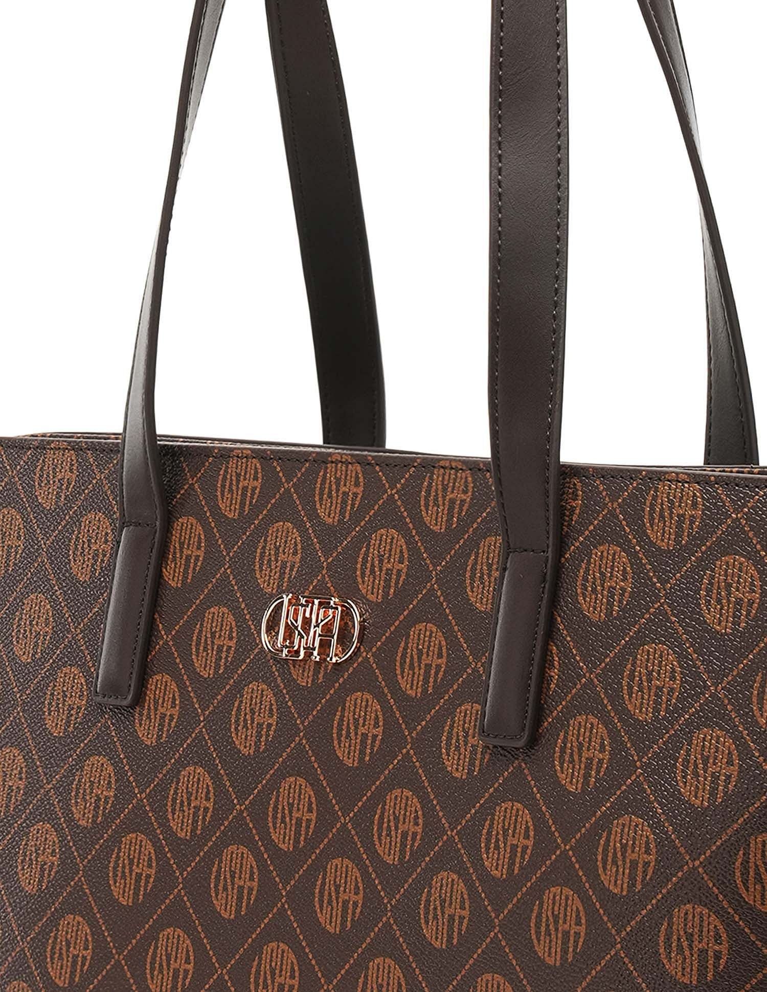 Isla Monogram Tote Handbag Brown - U.S. Polo Assn. India | Large