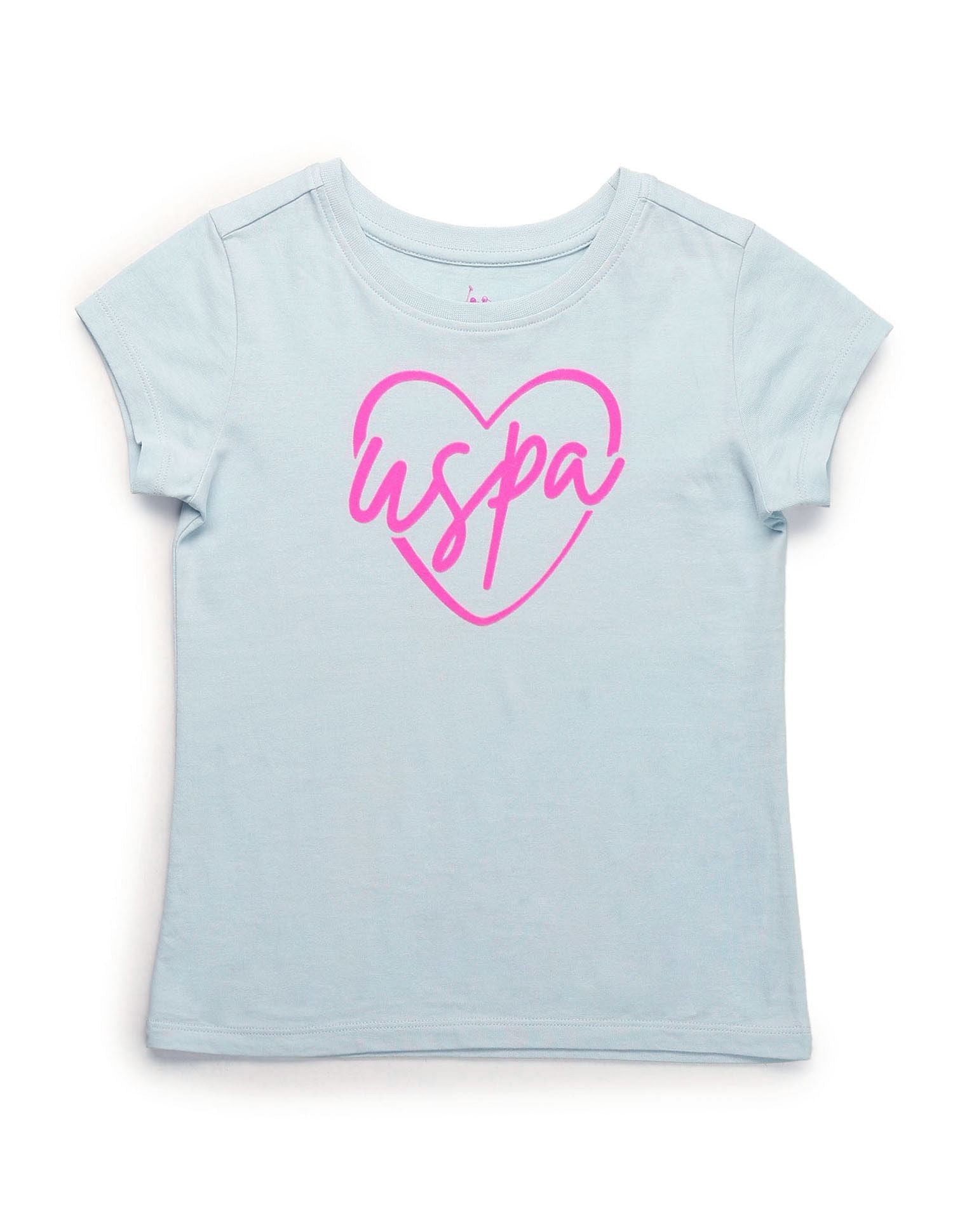 Girls Flock Print Regular Fit T-Shirt Light Blue - U.S. POLO ASSN. | Large