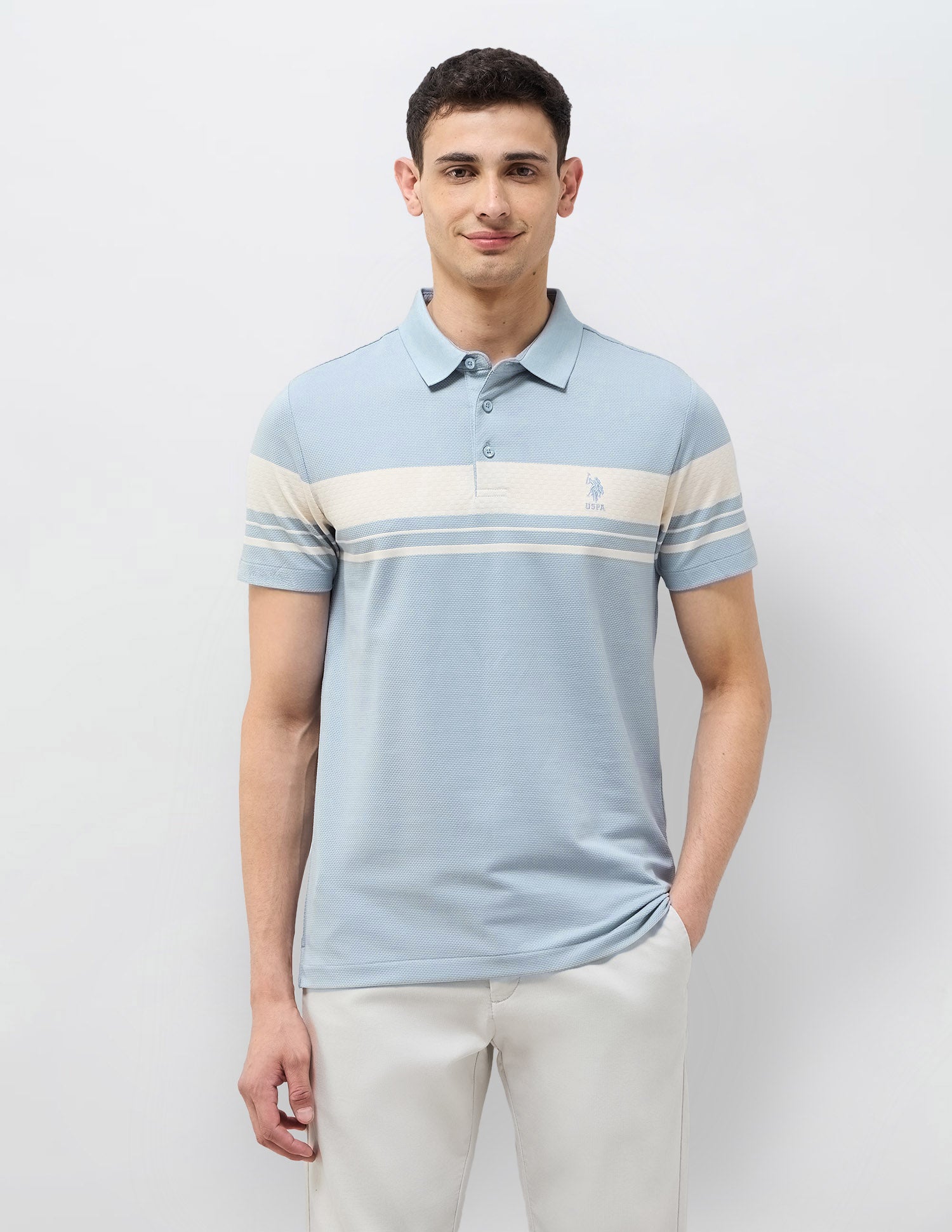 Horizontal Striped Slim Fit Polo Shirt Light Blue - U.S. POLO ASSN. | Large
