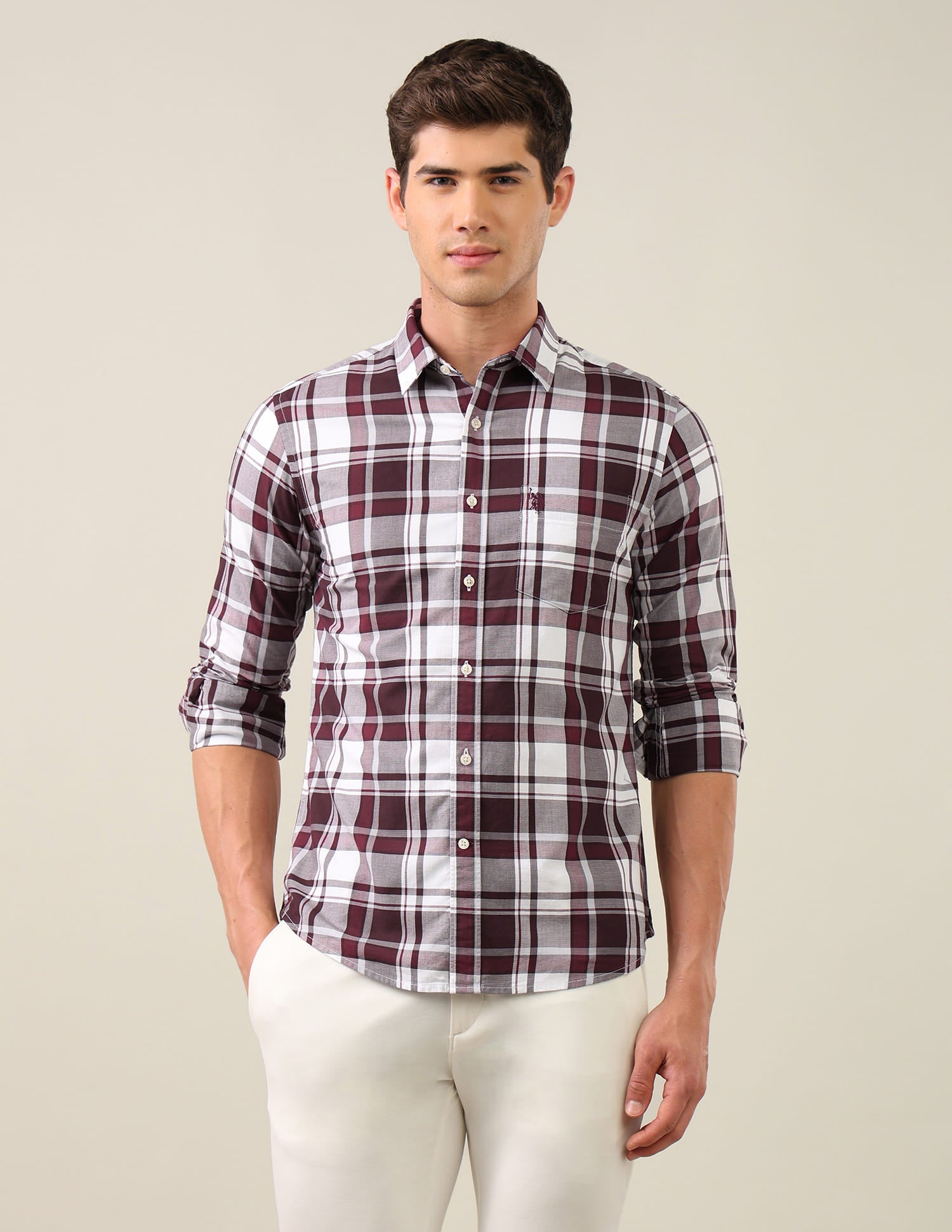 Plaid Checked Tailored Fit Shirt Red - U.S. Polo Assn. India | Large