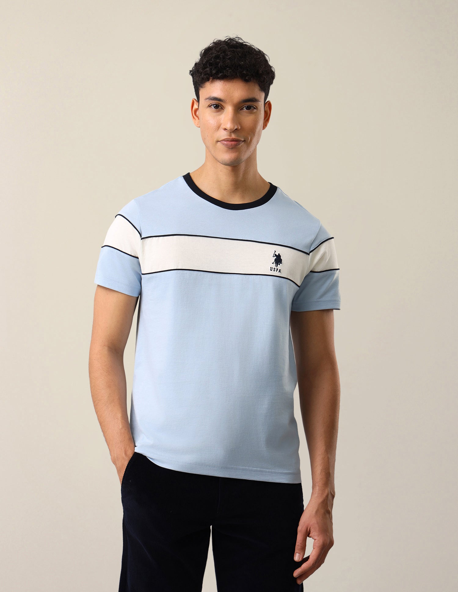 Solid Regular Fit T-Shirt Light Blue - U.S. Polo Assn. India | Large