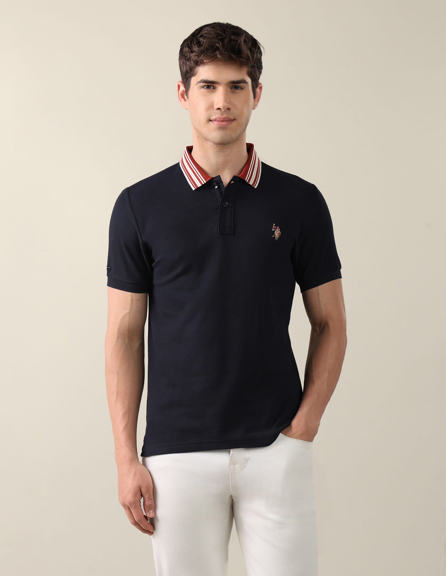 Solid Slim Fit Polo Shirt Blue - U.S. Polo Assn. India | Large