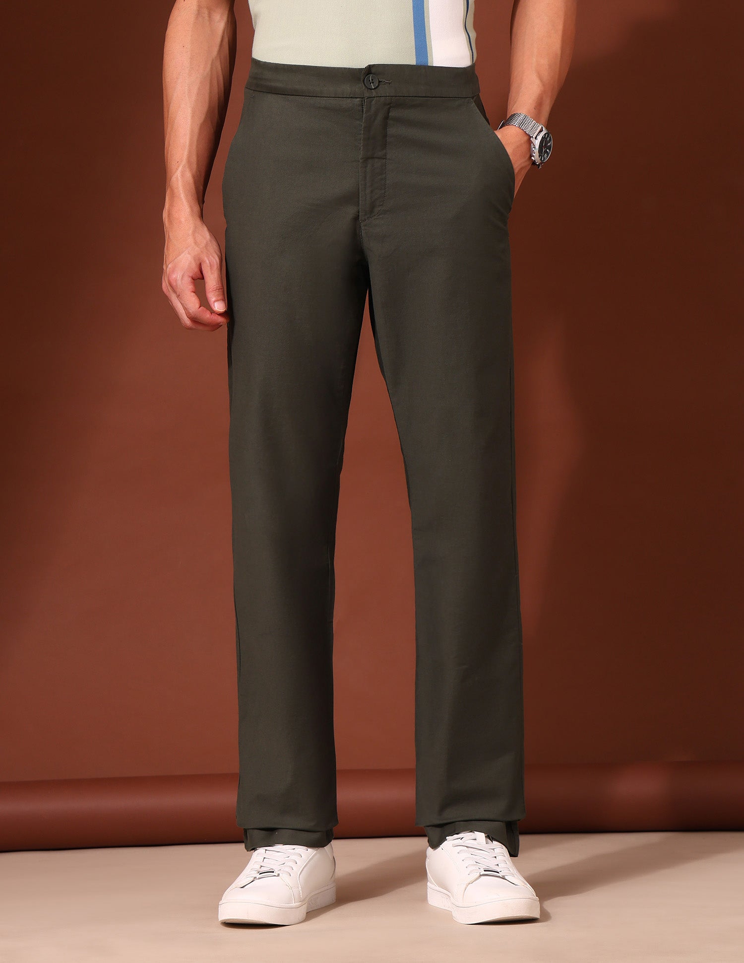 Riley Straight Fit Twill Trousers Olive - U.S. Polo Assn. India | Large