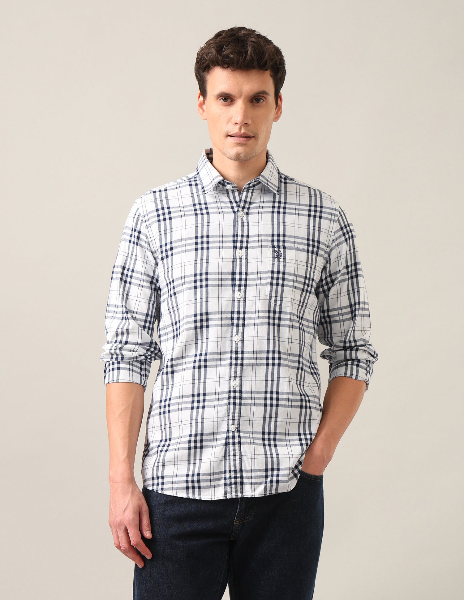 Tartan Checked Twill Shirt White - U.S. Polo Assn. India | Large
