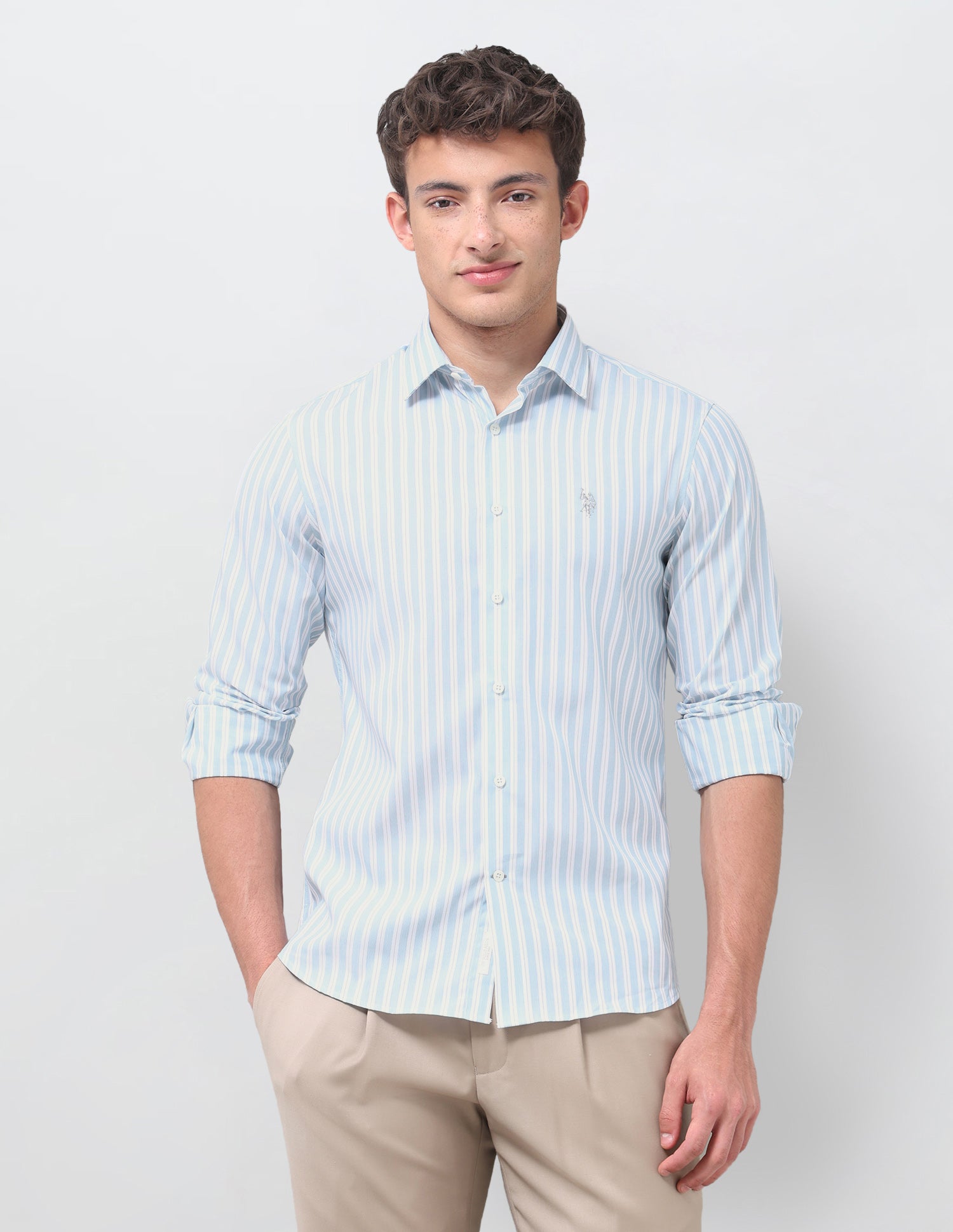 Vertical Striped Dobby Shirt Teal - U.S. Polo Assn. India | Large