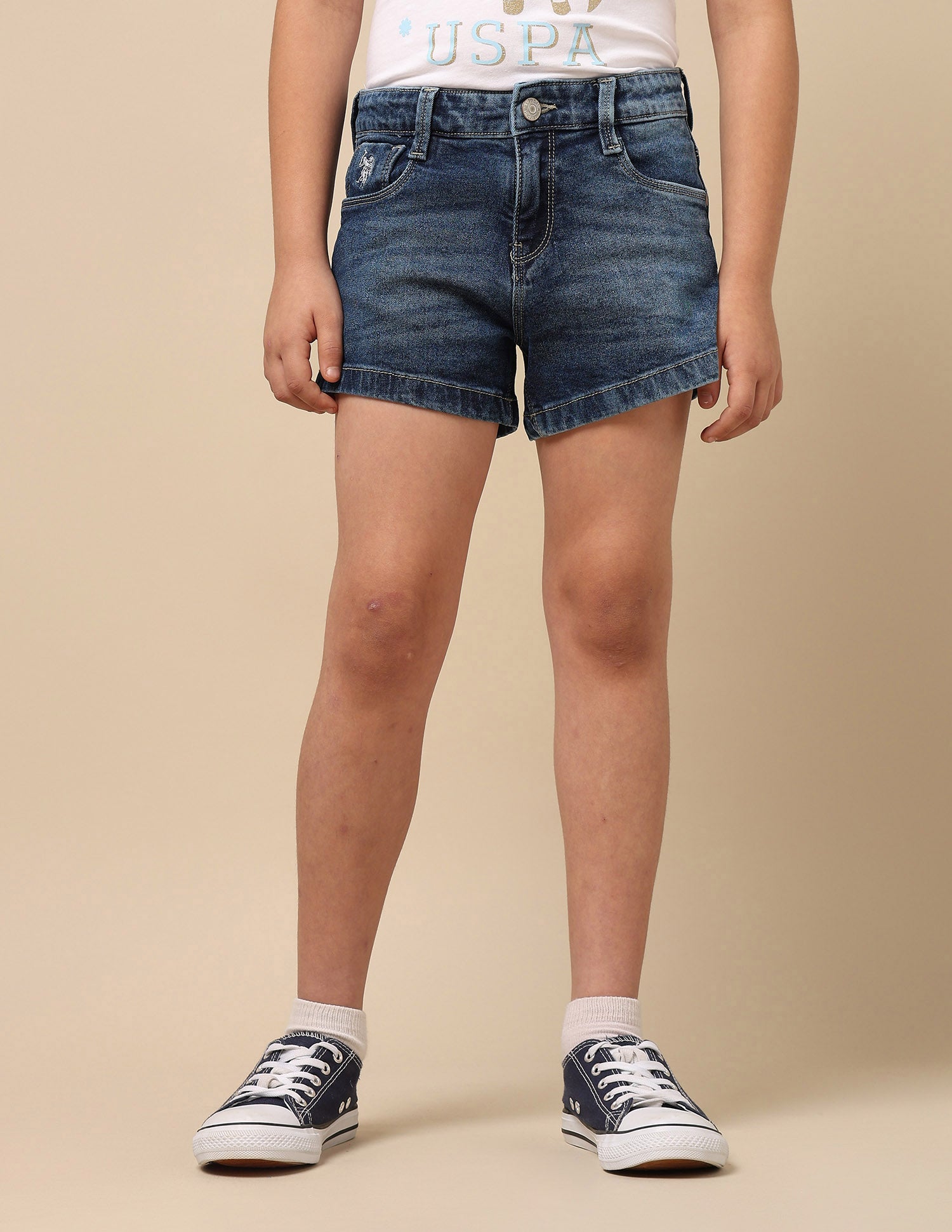 Girls Upturned Hem Denim Shorts Blue - U.S. POLO ASSN. | Large