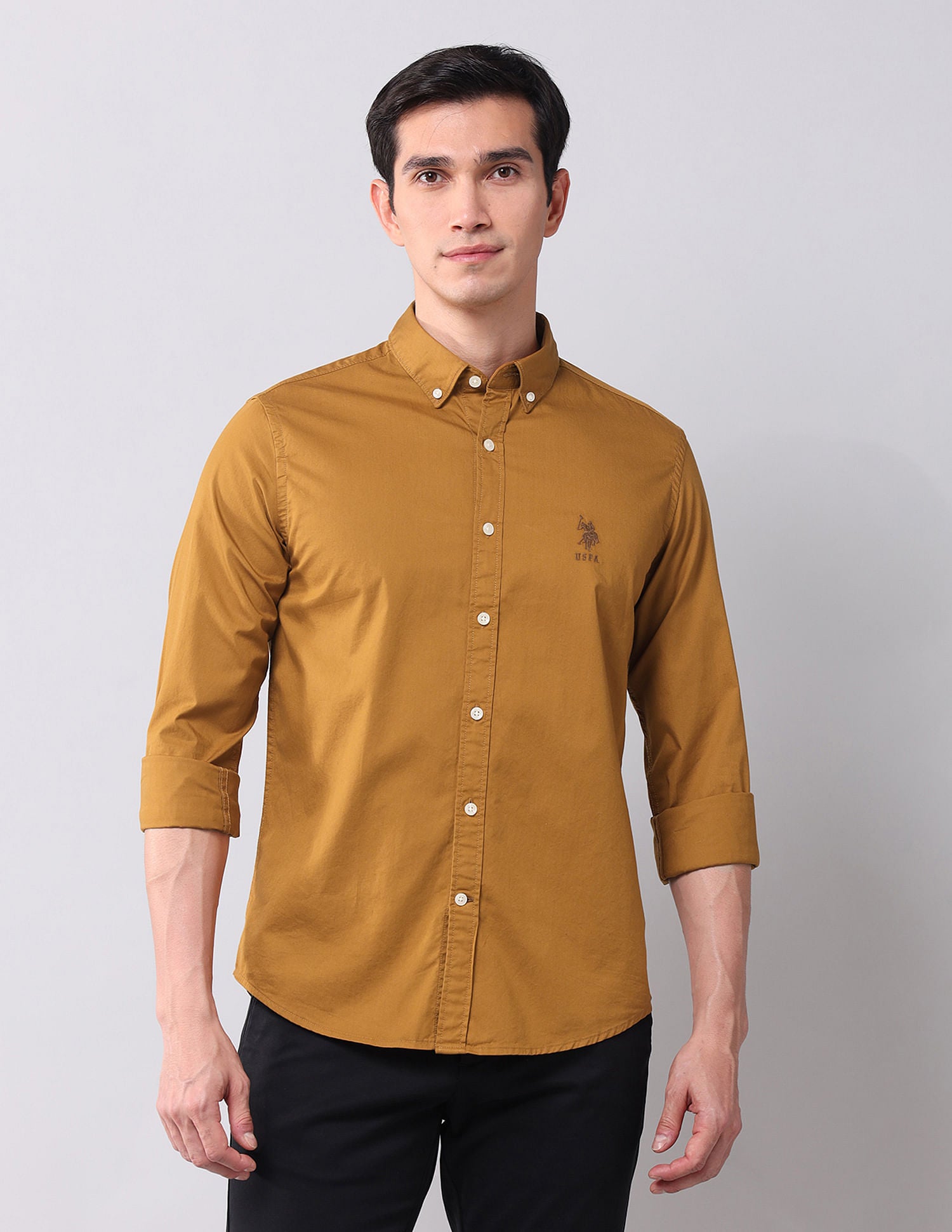 Regular Fit Twill Solid Shirt Ochre - U.S. POLO ASSN. | Large