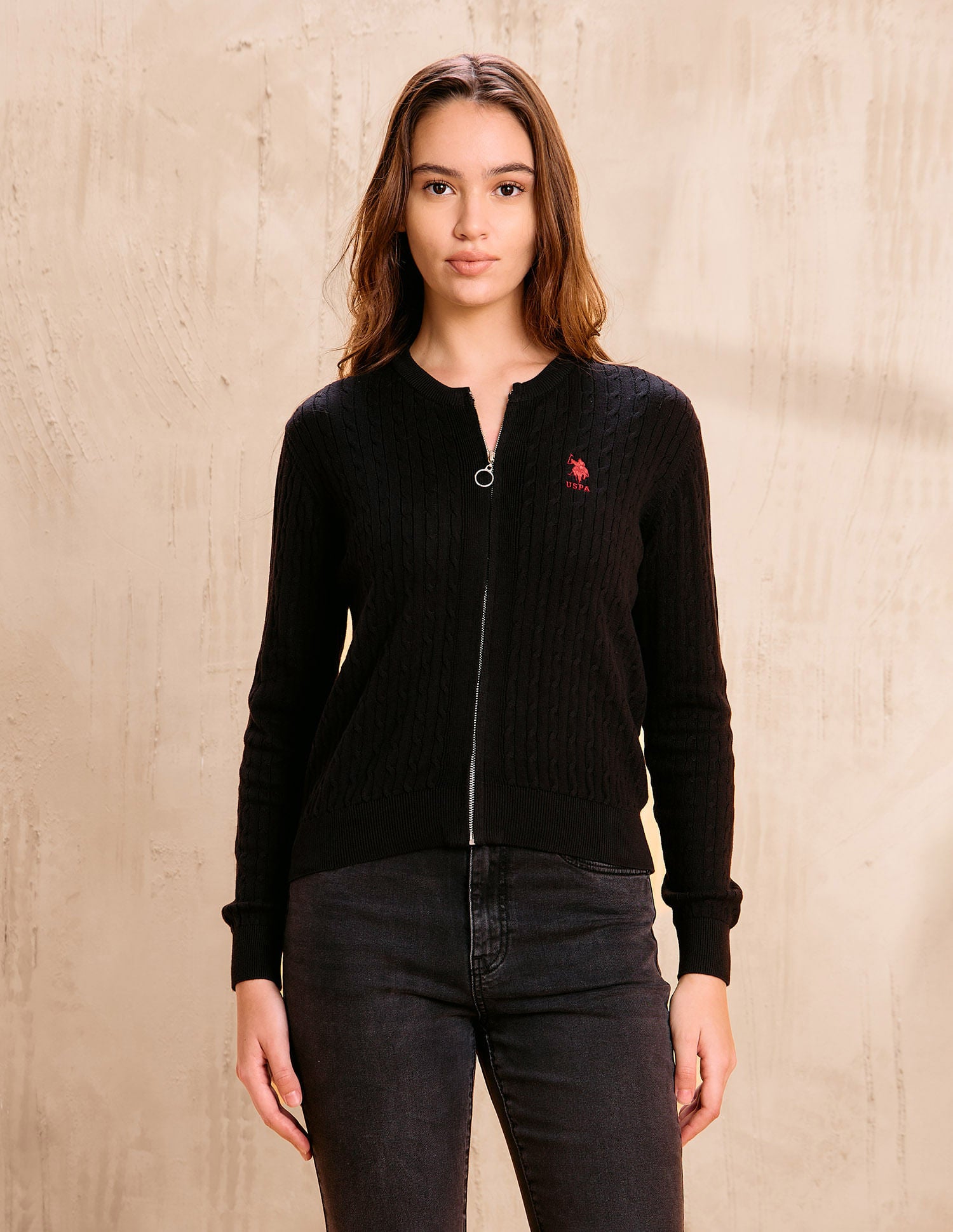 Cable Knit Regular Fit Sweater Black - U.S. POLO ASSN. | Large