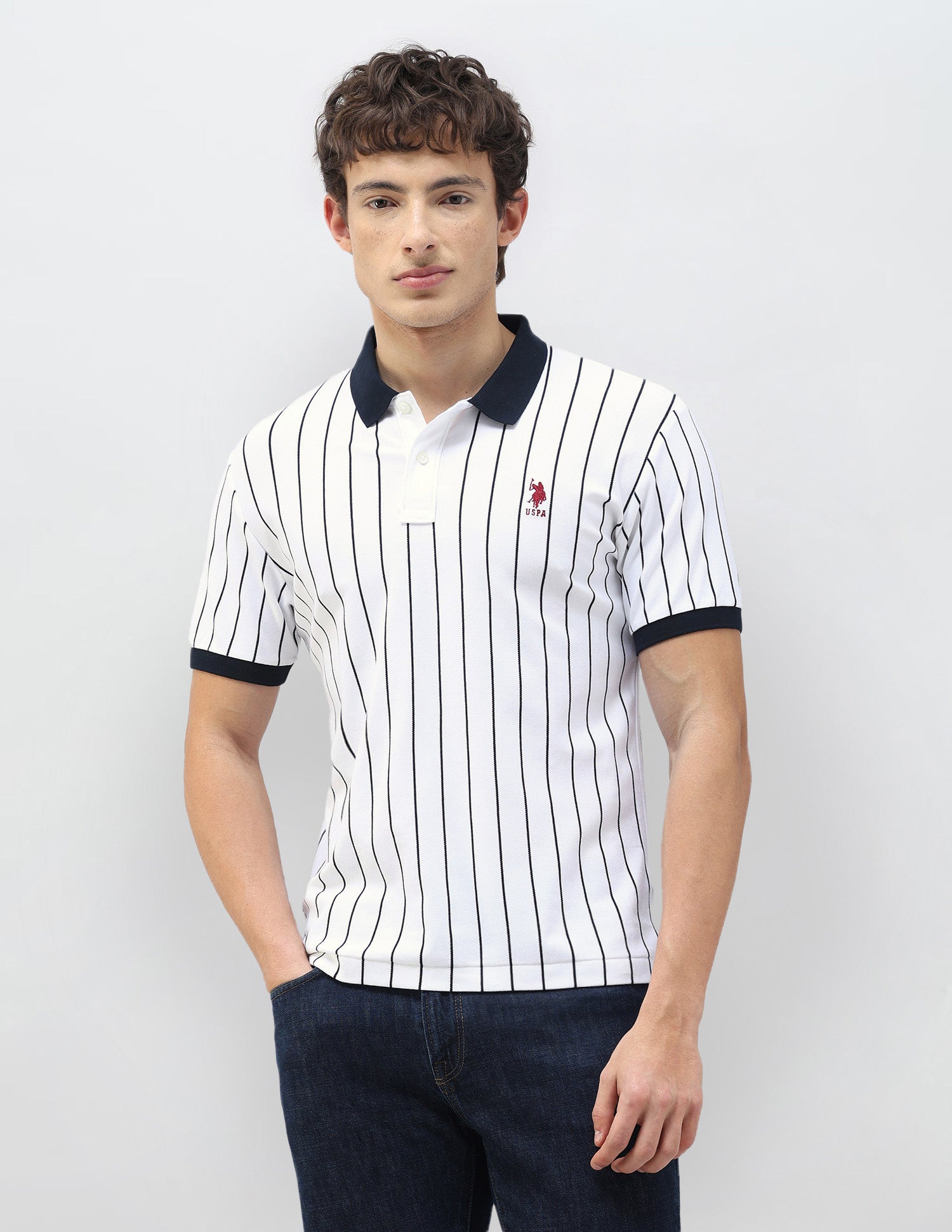 New Port Marina Vertical Striped Polo Shirt White - U.S. Polo Assn. India | Large