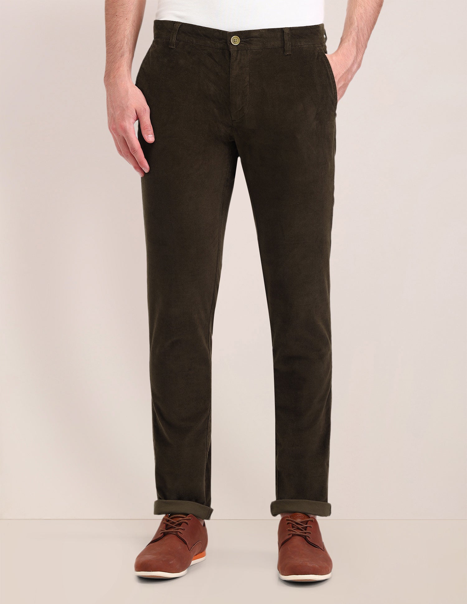 Denver Slim Fit Mid Rise Trousers Brown - U.S. Polo Assn. India | Large