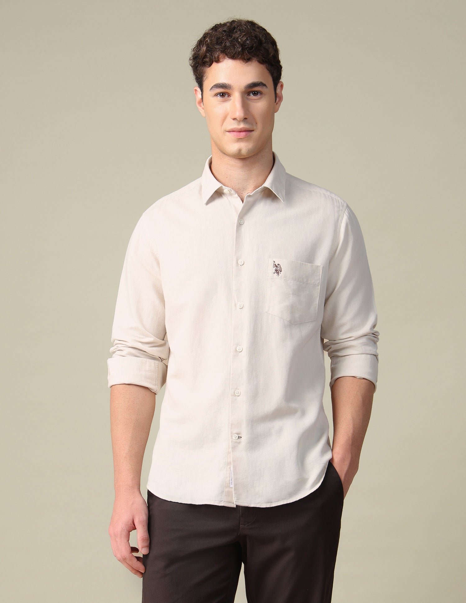Solid Tailored Fit Shirt Beige - U.S. Polo Assn. India | Large