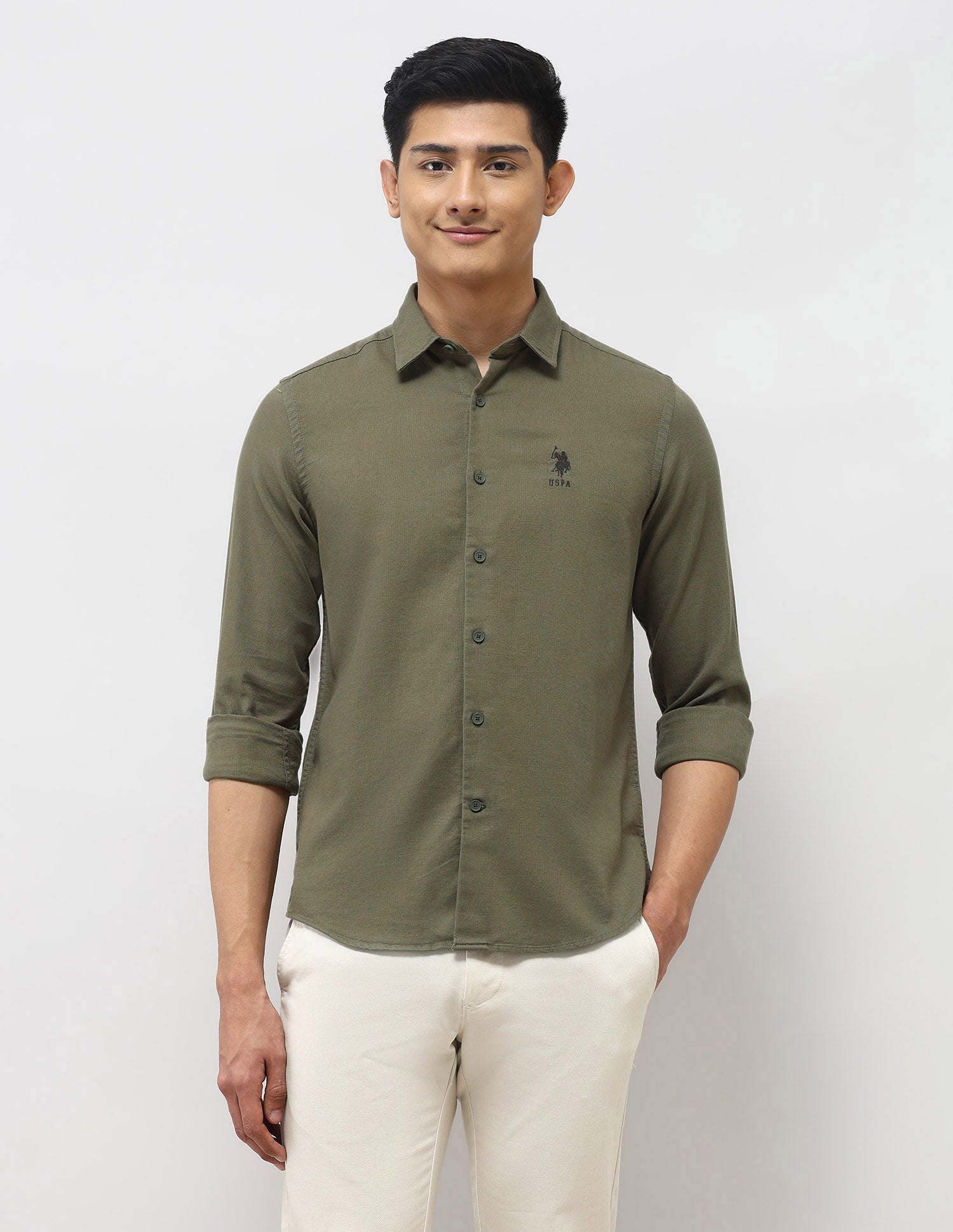 Textured Dobby Shirt Light Olive - U.S. Polo Assn. India | Large