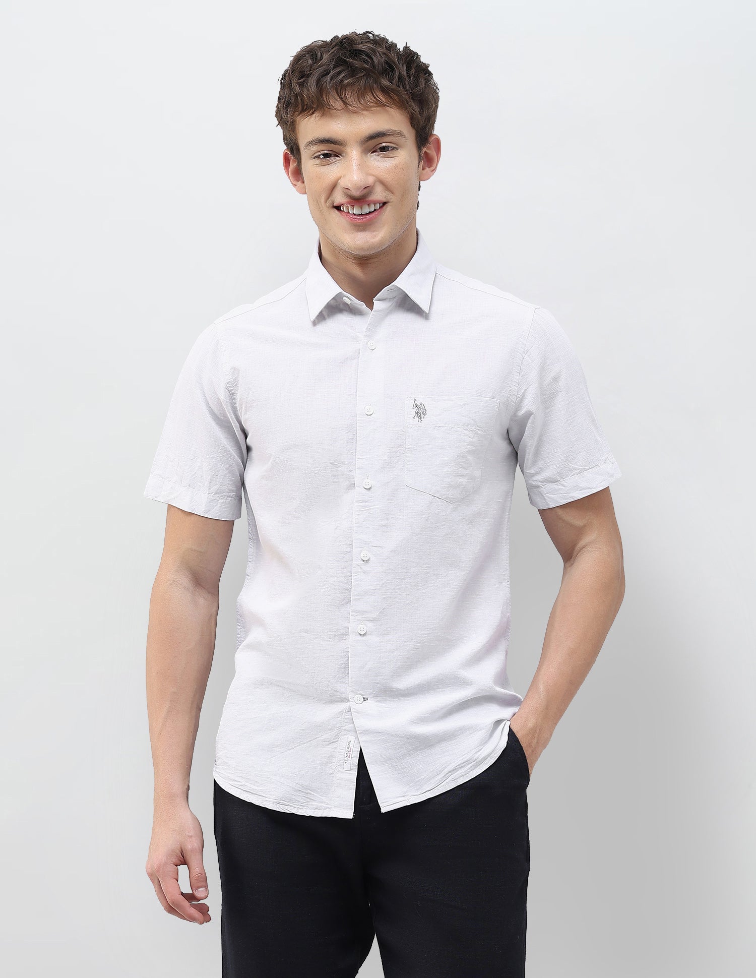 Solid Regular Fit Shirt Light Grey - U.S. Polo Assn. India | Large