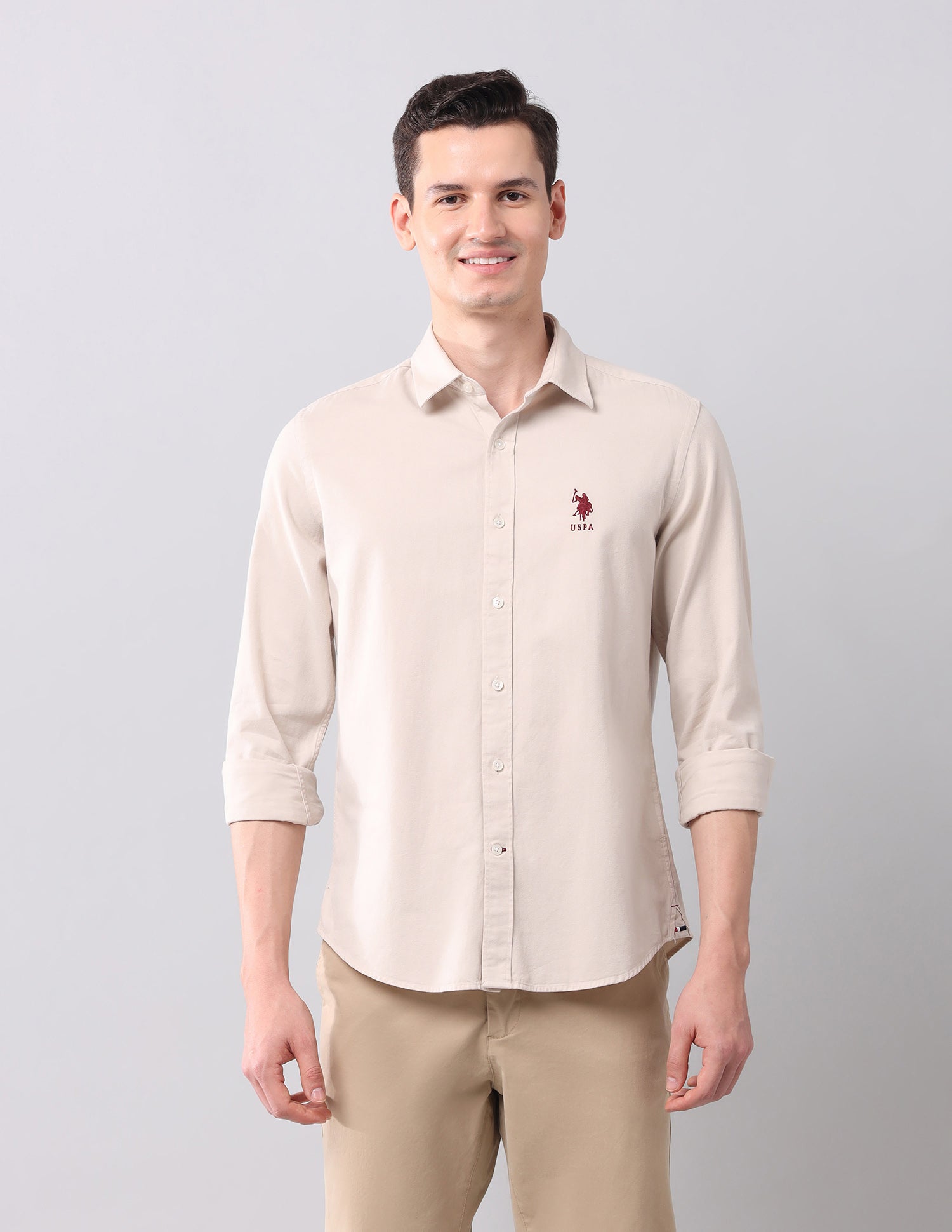 Solid Slim Fit Shirt Beige - U.S. POLO ASSN. | Large